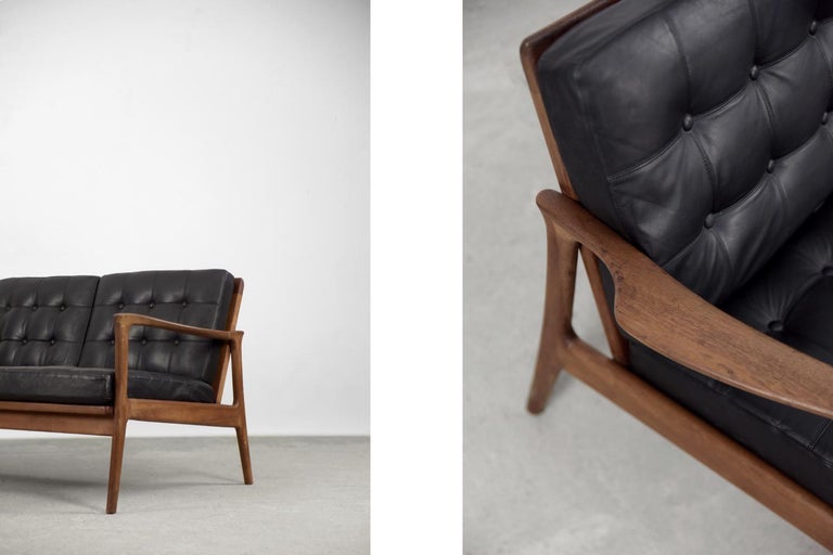 Vintage Scandinavian Modern Leather Sofa by C.E. Johansson for Bejra Möbel For Sale 3