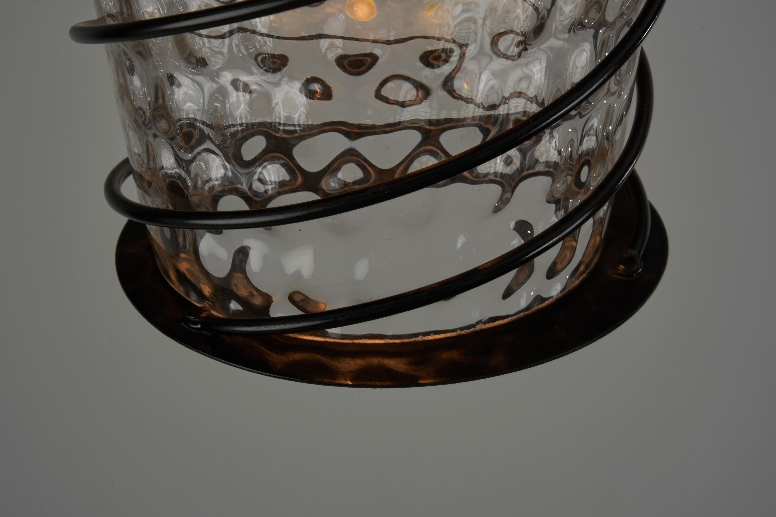 Scandinavian Tin and Glass Accent Ceiling Lamp, Scandinavia, 1920s For Sale 5