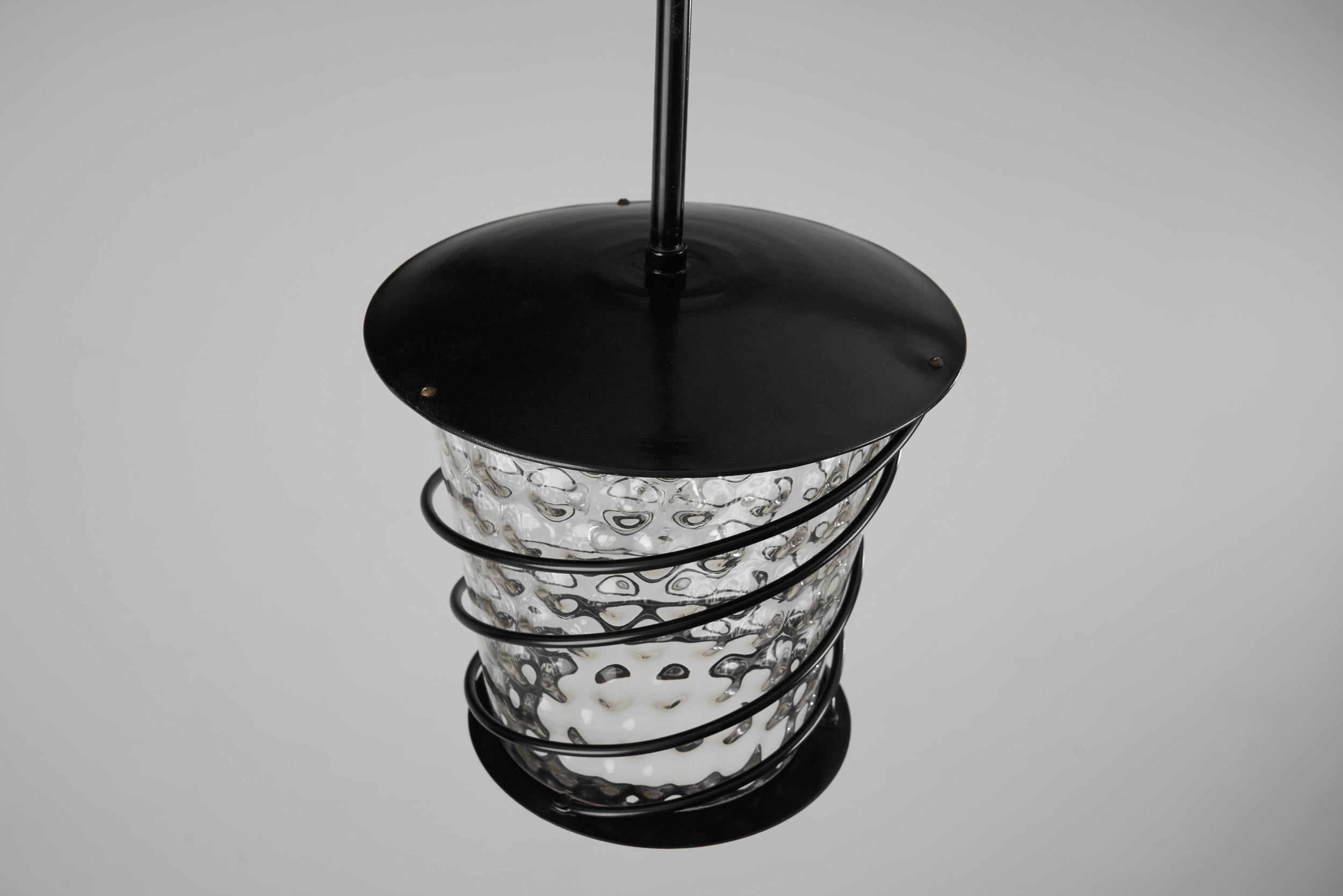 Scandinavian Tin and Glass Accent Ceiling Lamp, Scandinavia, 1920s For Sale 7
