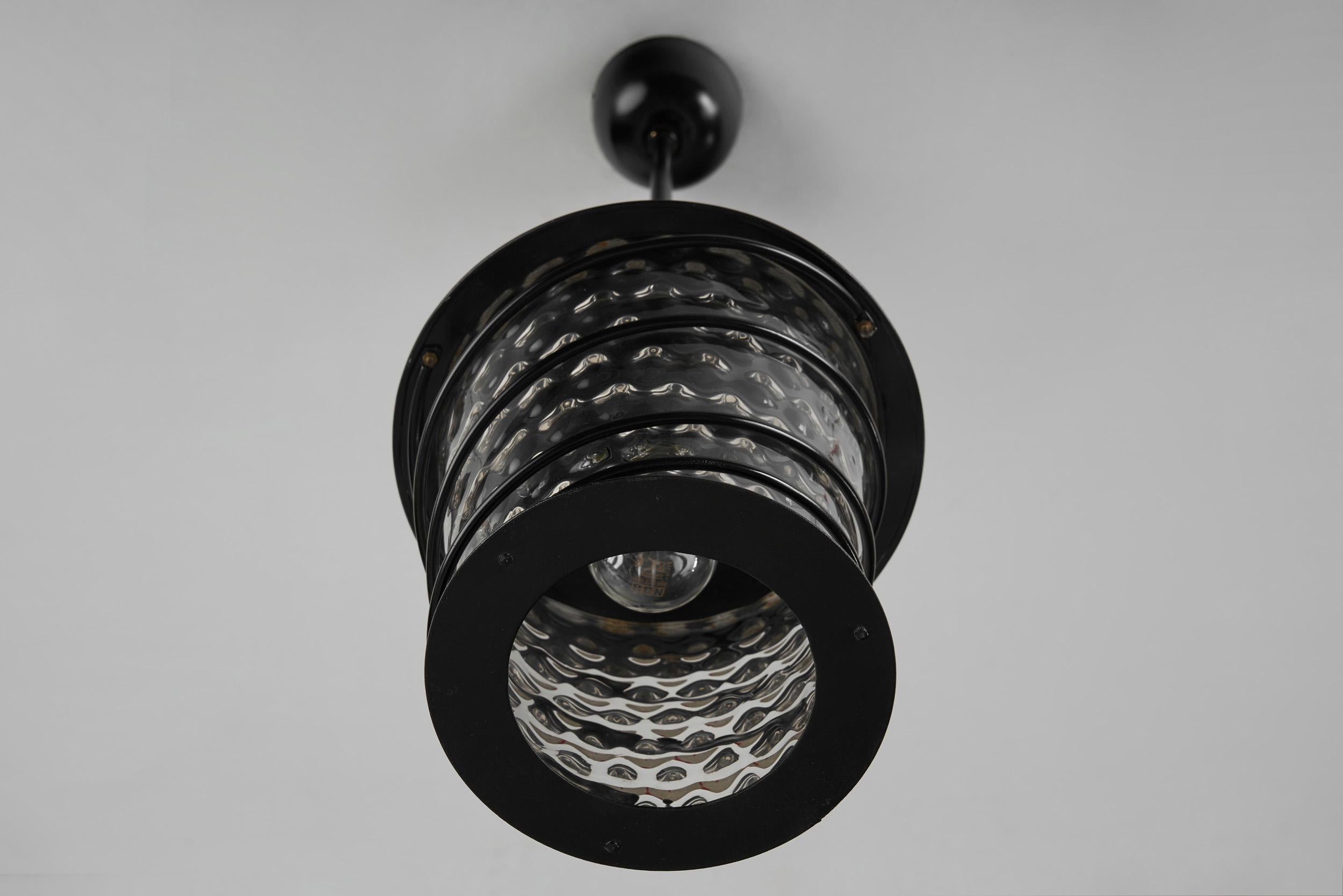 Scandinavian Tin and Glass Accent Ceiling Lamp, Scandinavia, 1920s For Sale 9
