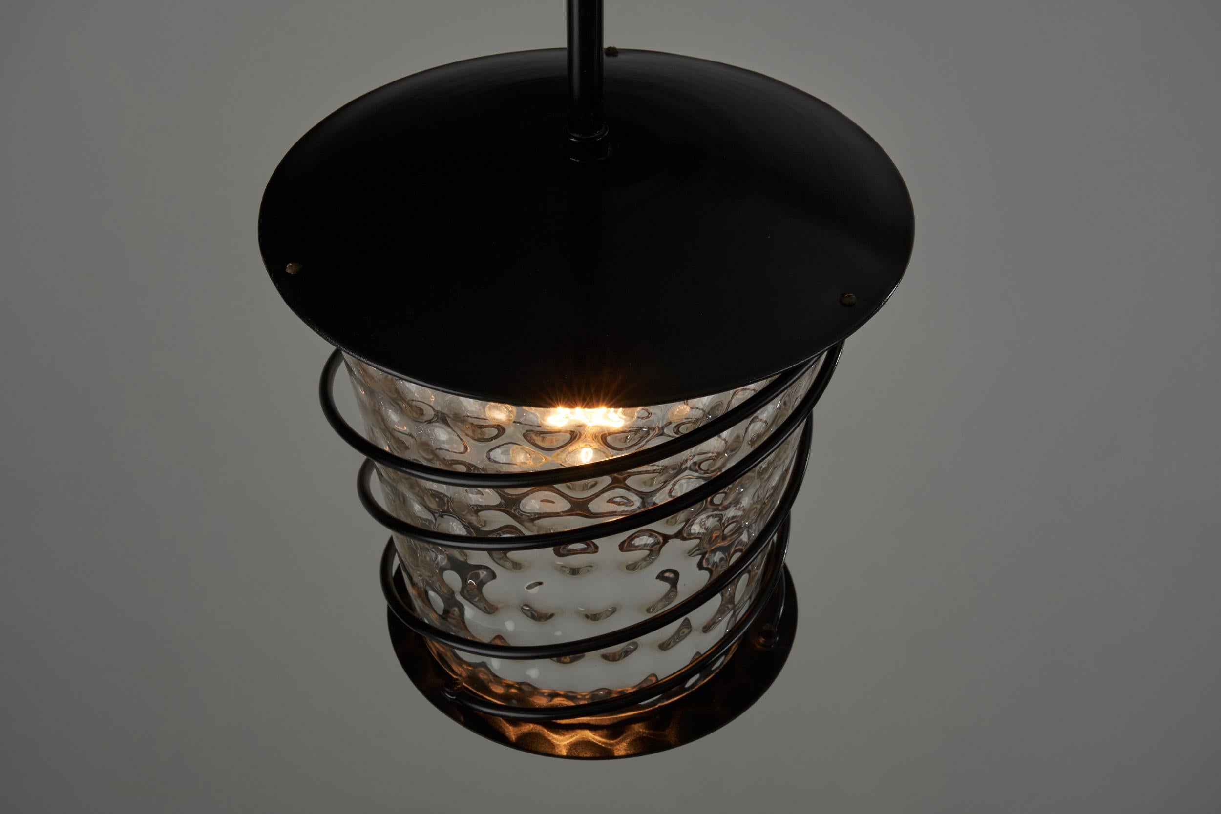 Scandinavian Tin and Glass Accent Ceiling Lamp, Scandinavia, 1920s For Sale 2