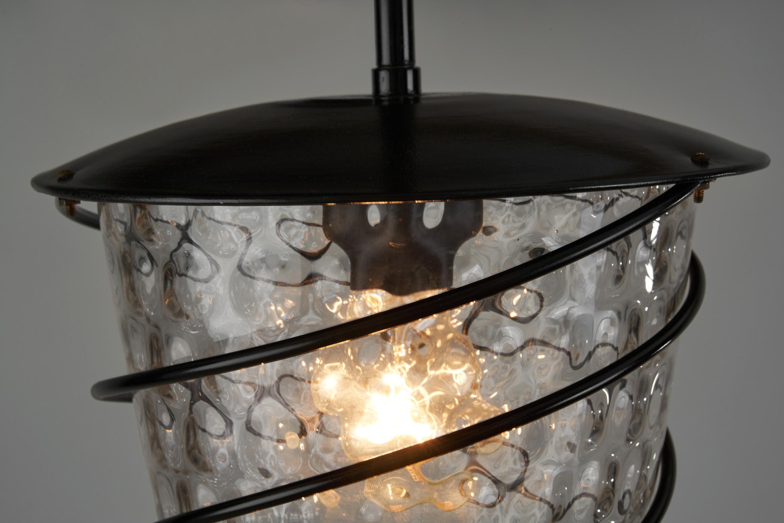 Scandinavian Tin and Glass Accent Ceiling Lamp, Scandinavia, 1920s For Sale 3