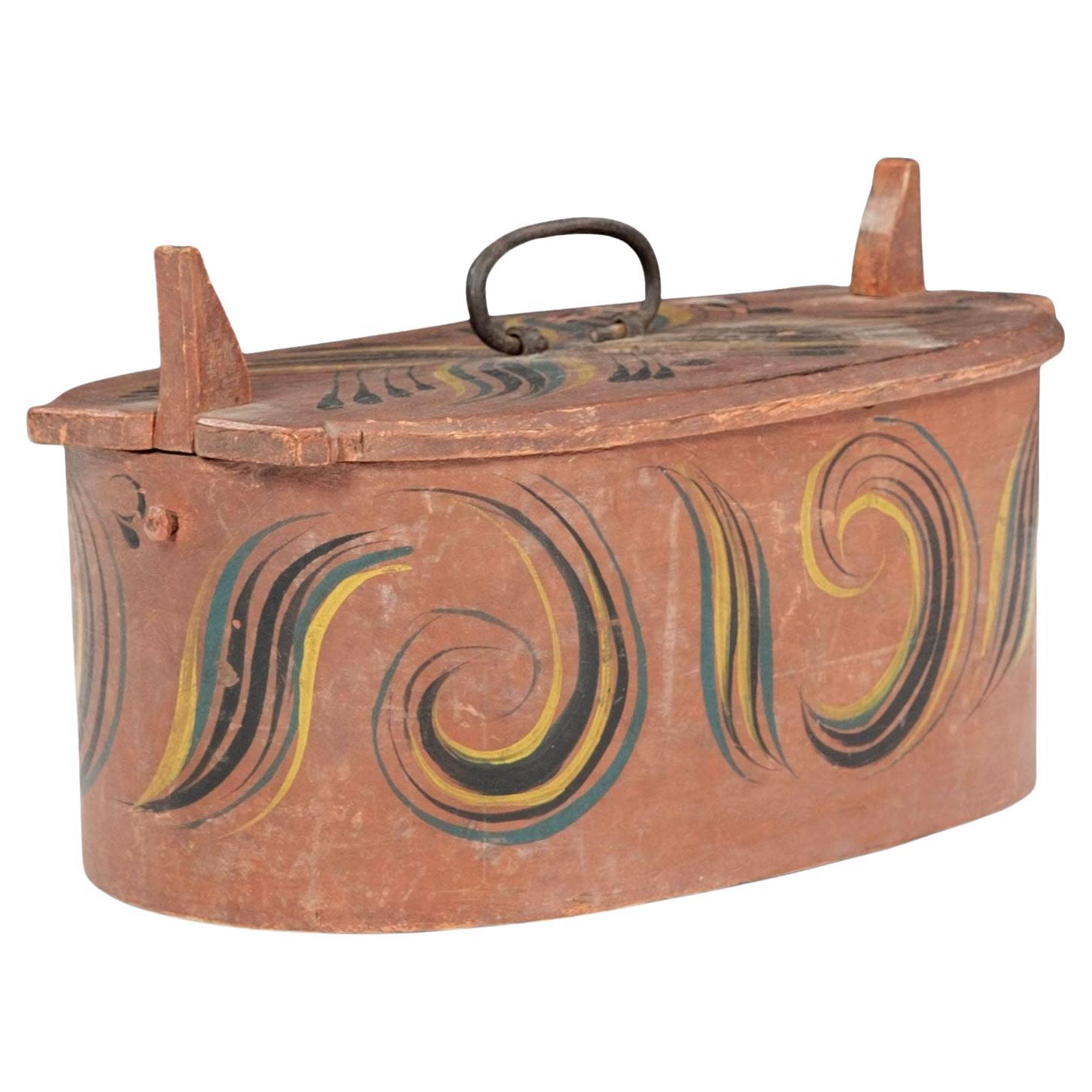 Scandinavian Tine, or Svepask, Painted Bentwood Oval-Shape Box For Sale