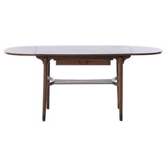 Retro Scandinavian Transitional Modern Oval Drop Leaf Coffee Table w/Drawer