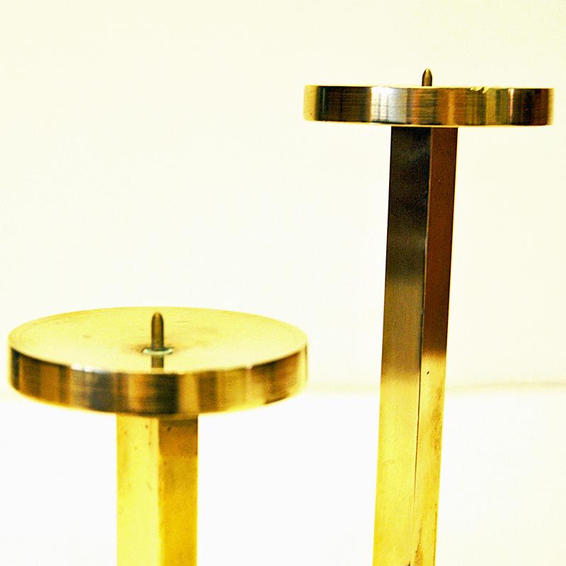 Scandinavian Triangle Brass Candleholder, 1970s In Good Condition In Stockholm, SE