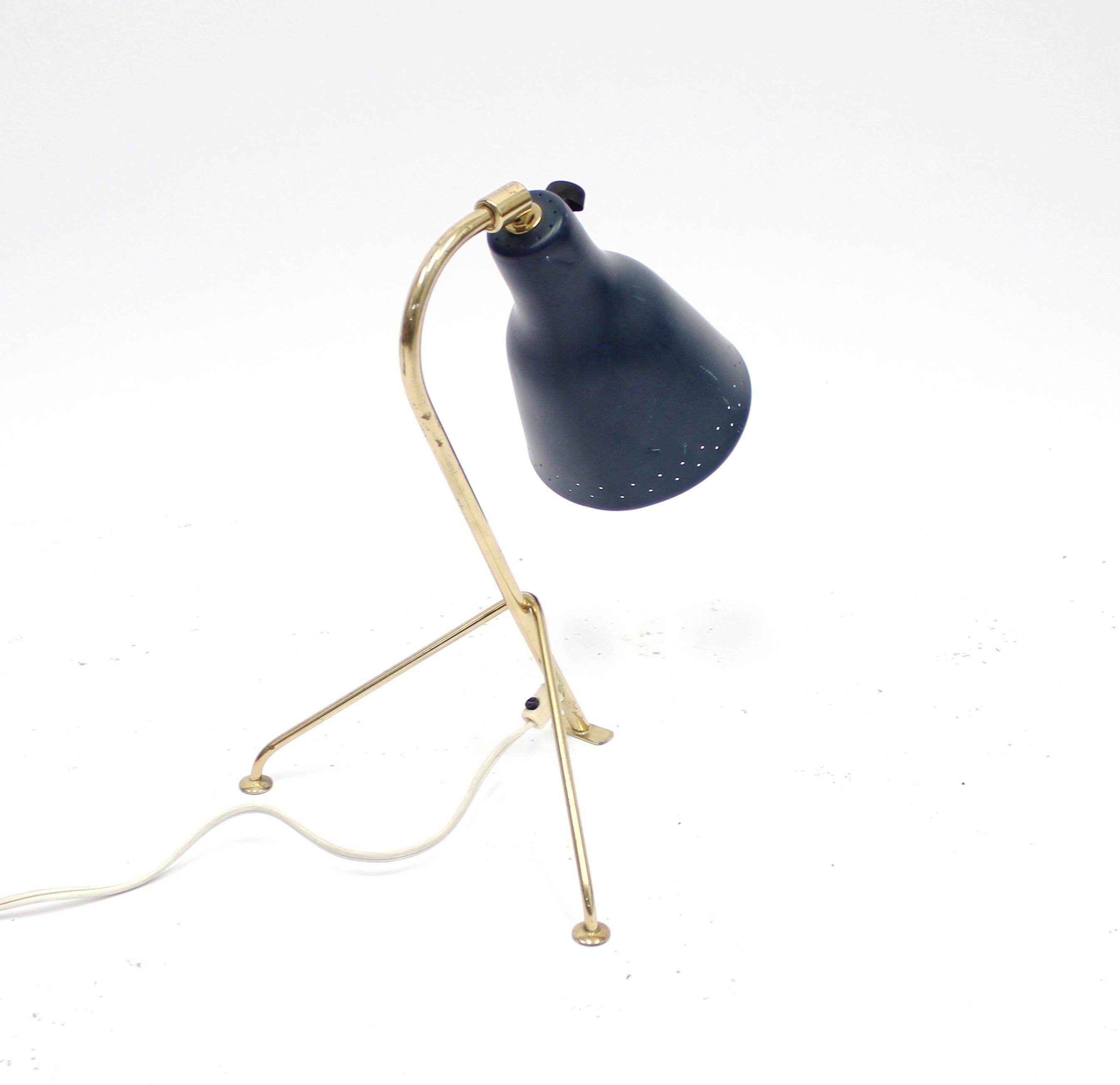 Scandinavian Modern Scandinavian Tripod Brass Table Lamp, 1950s