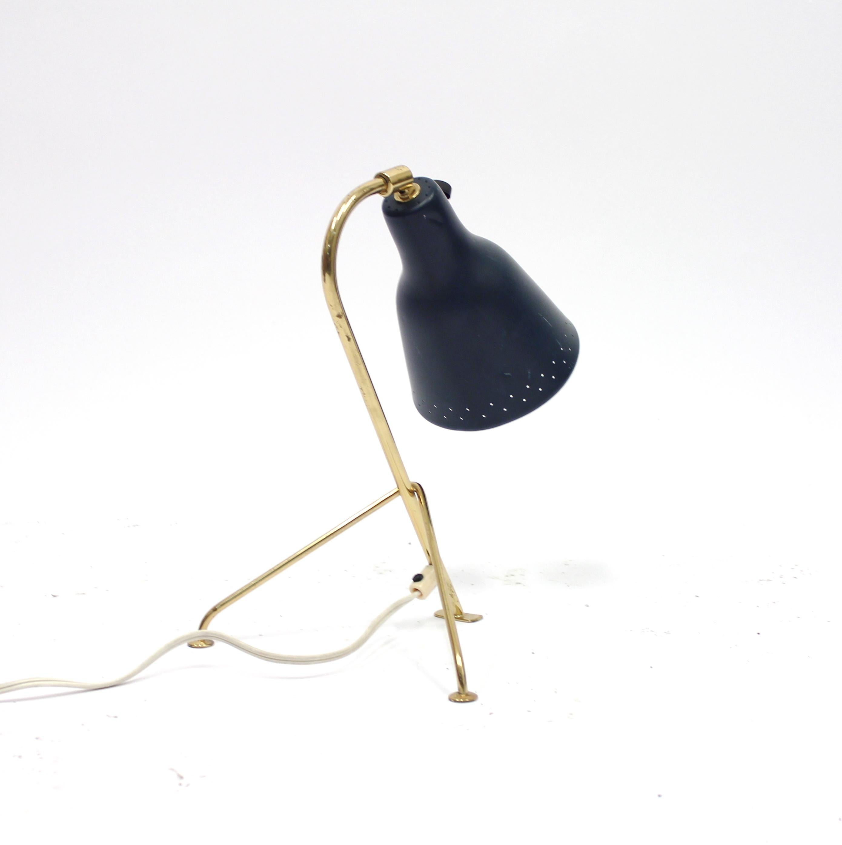 Swedish Scandinavian Tripod Brass Table Lamp, 1950s