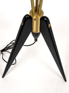Scandinavian Tripod Floor Lamp, 1950s – Brass and Black Lacquer