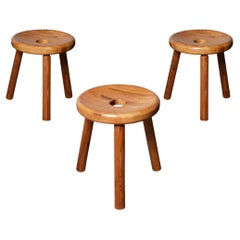 Scandinavian Tripod Stool in Pine, 1960s