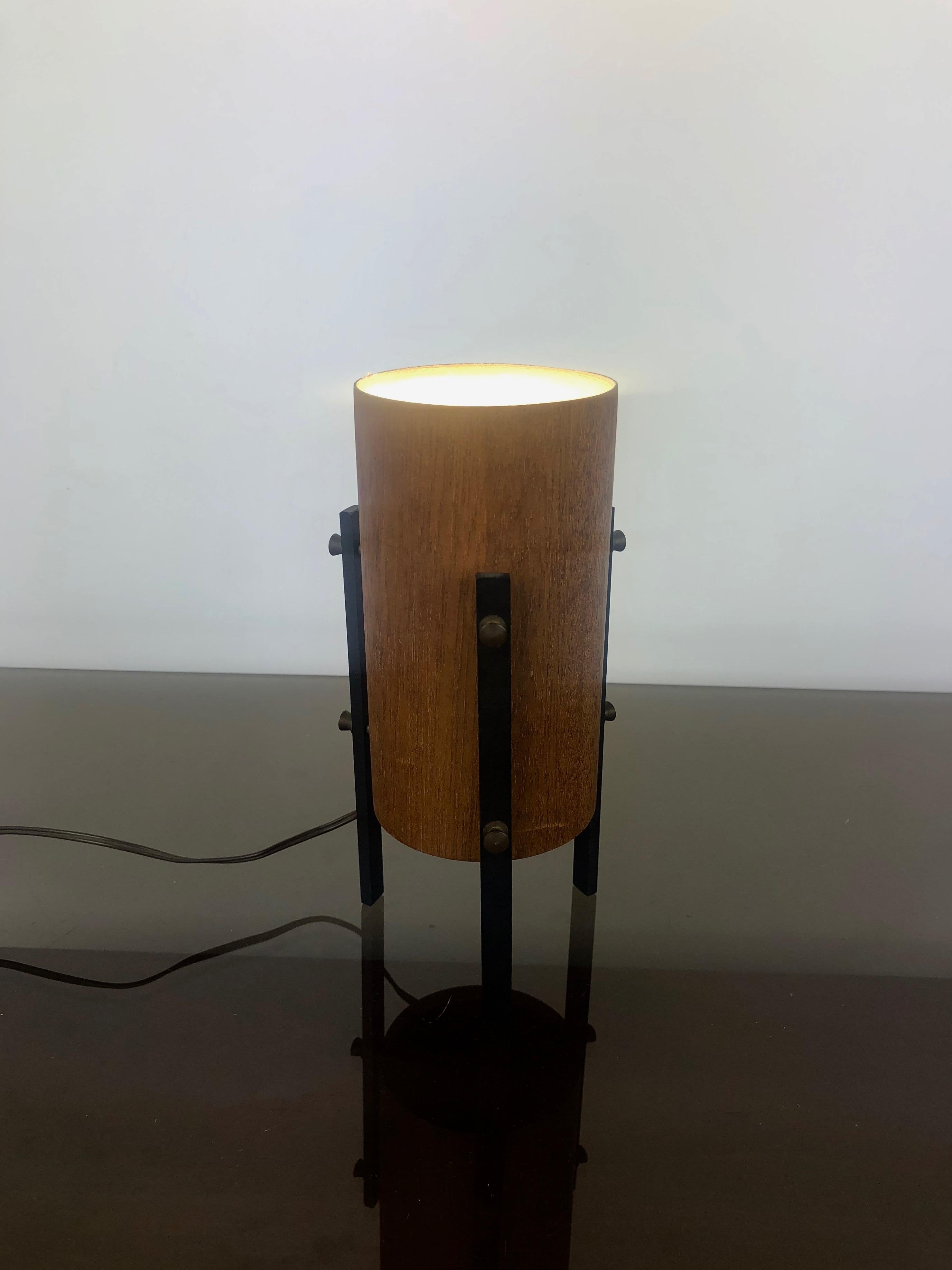Scandinavian Tripod Table Lamp in Teak and Metal, 1960s For Sale 2