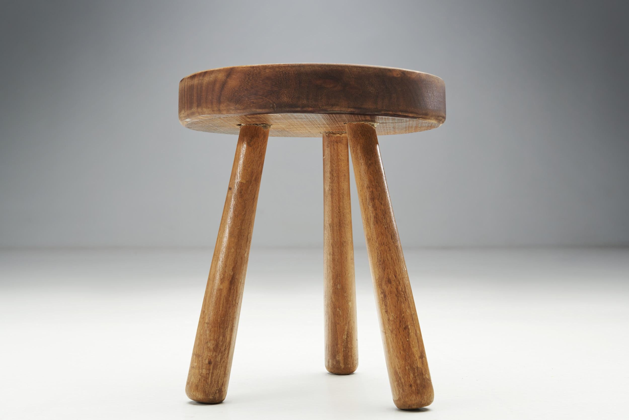 Mid-20th Century Scandinavian Tripod Wood Stool, Scandinavia ca 1950