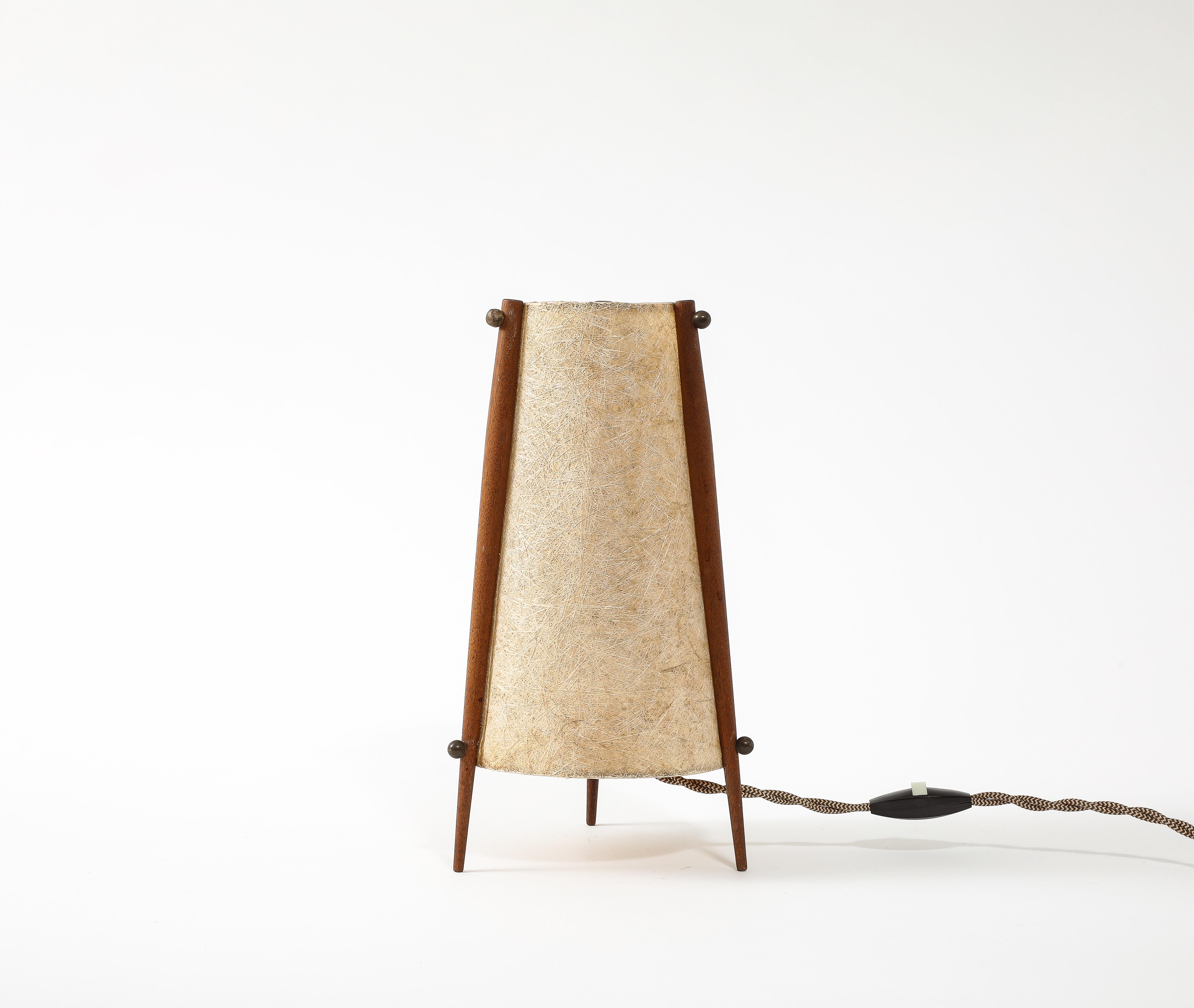 Scandinavian Tripodal Teak & Paper Conical Table Lamp 5