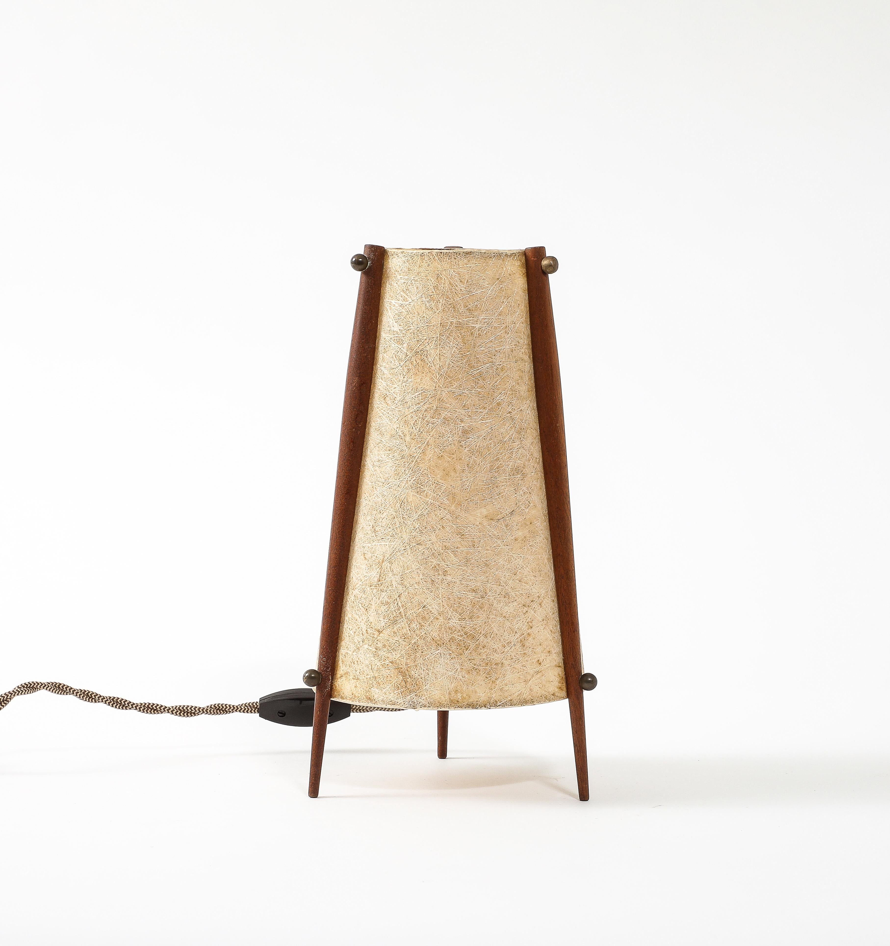 Scandinavian Tripodal Teak & Paper Conical Table Lamp For Sale 6