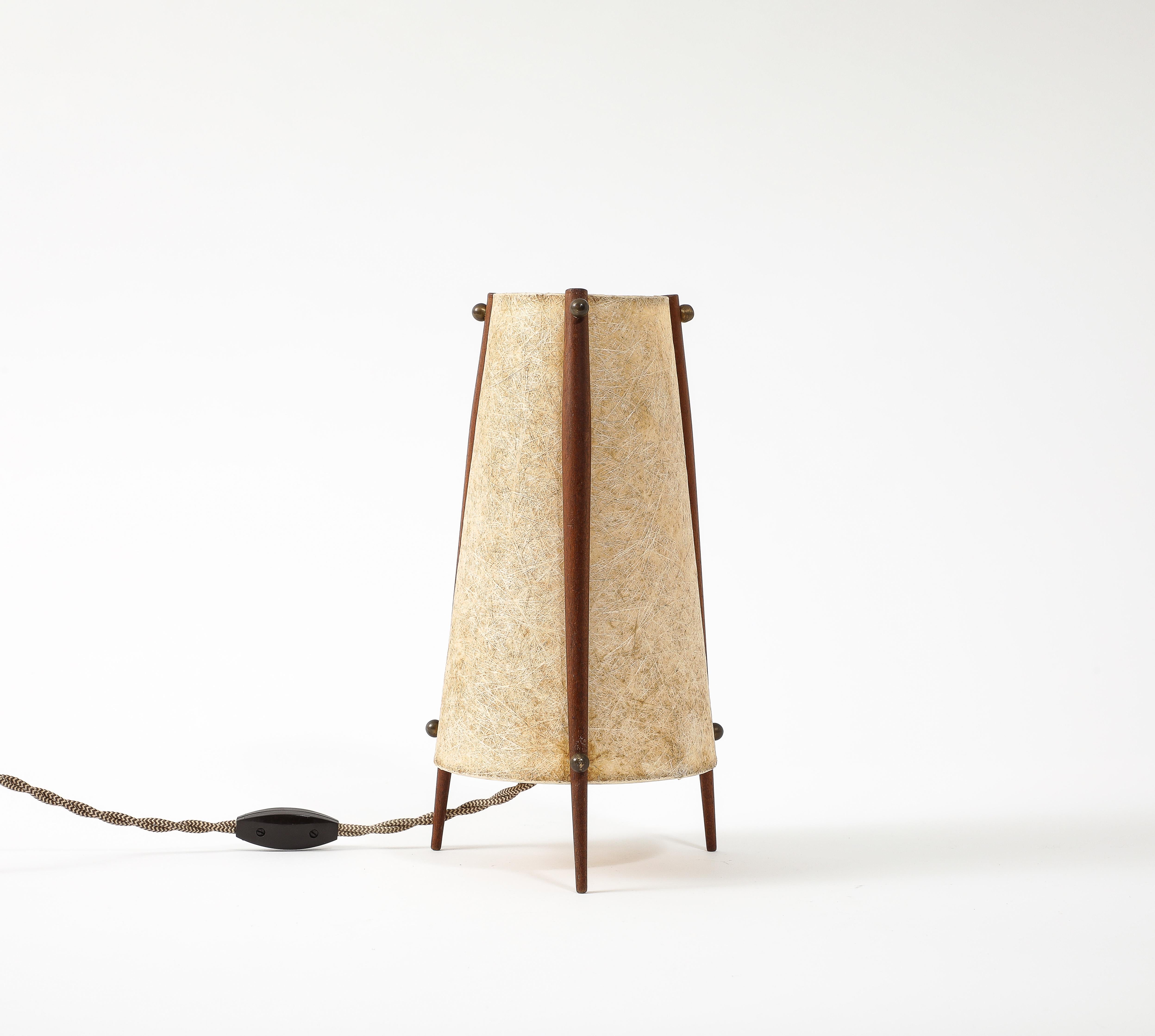 Scandinavian Tripodal Teak & Paper Conical Table Lamp 7