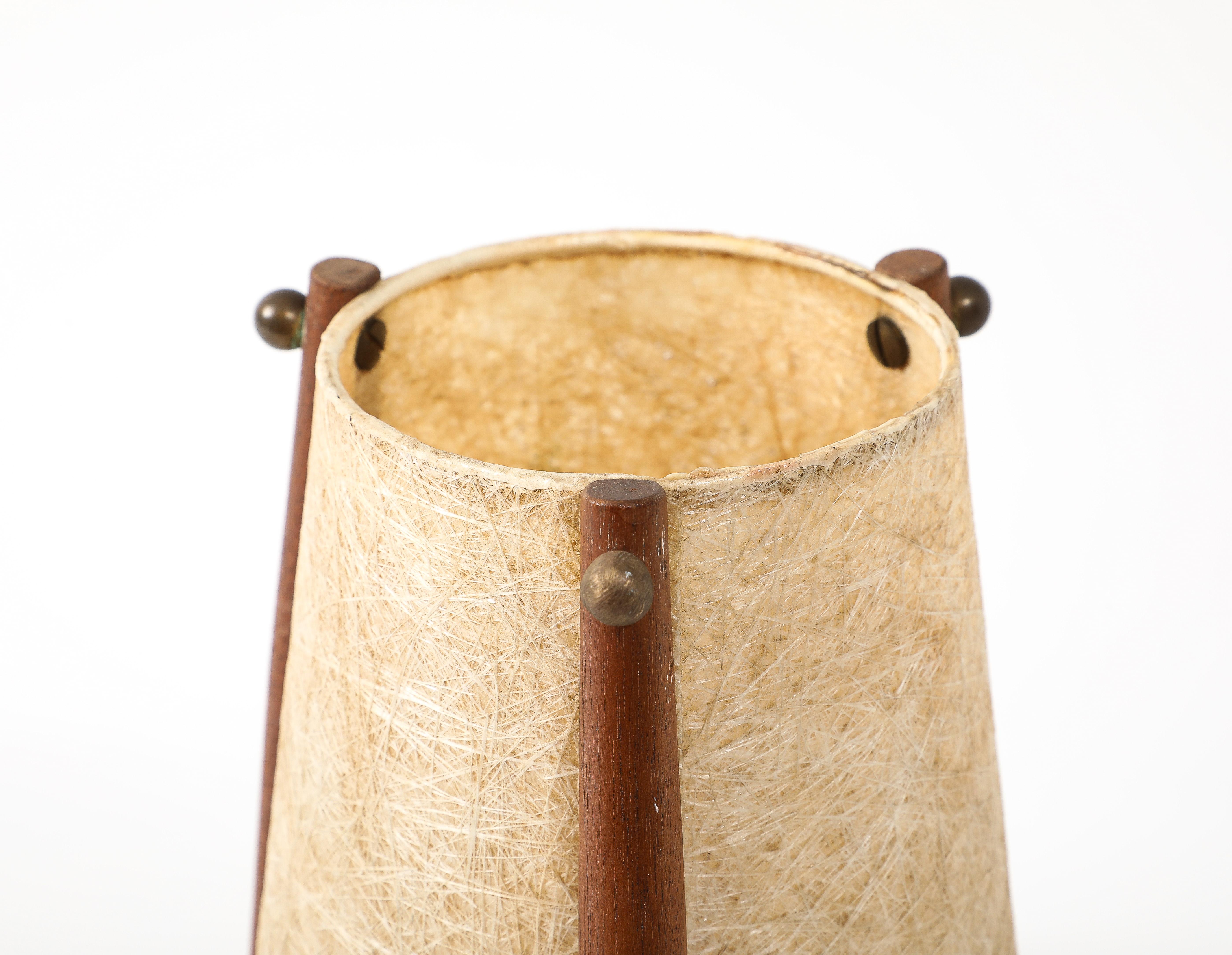 Scandinavian Tripodal Teak & Paper Conical Table Lamp 2