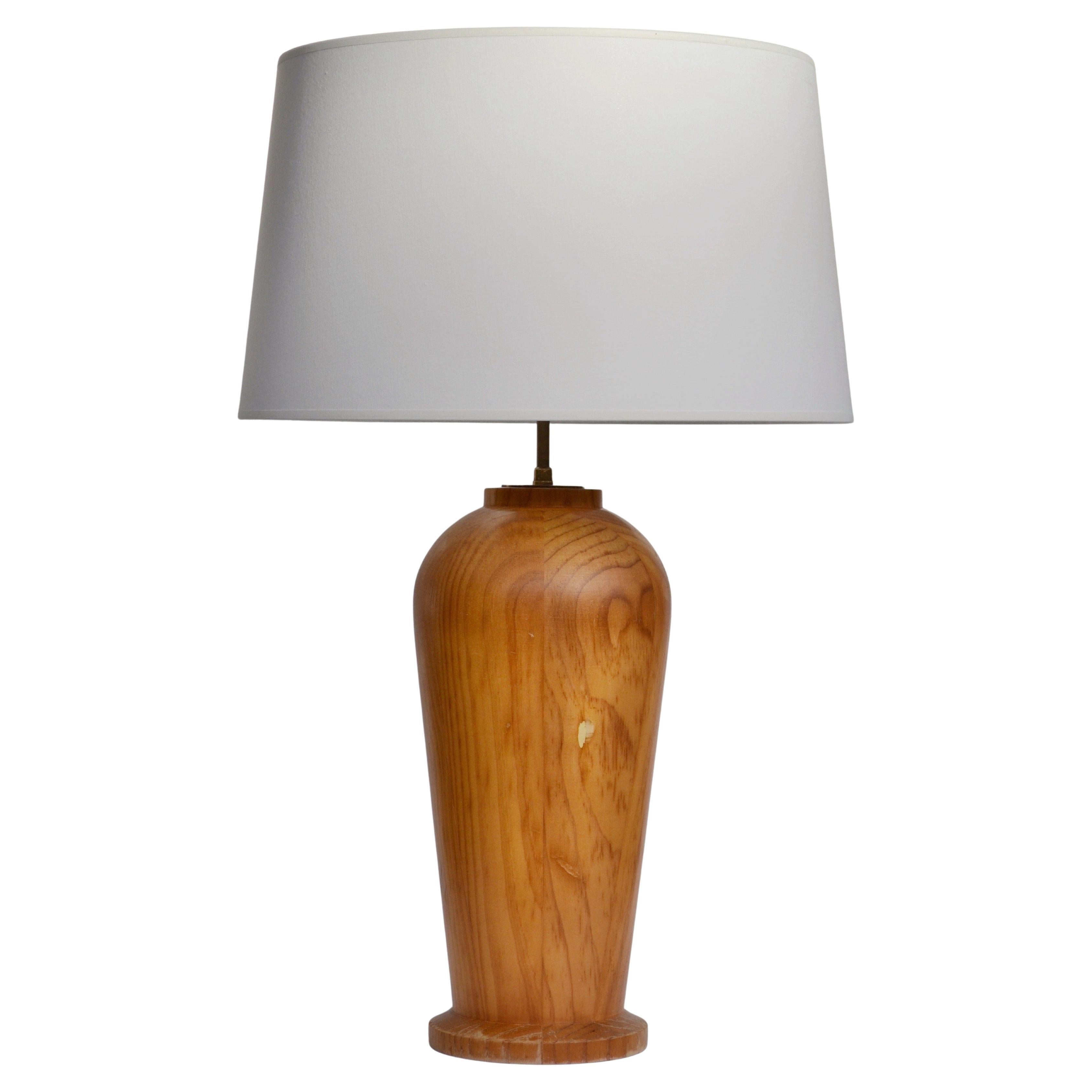 Scandinavian Turned Pine Table Lamp, 1970s