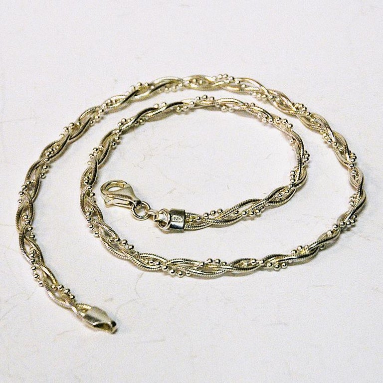 Scandinavian Modern Scandinavian Twisted Vintage Silver Necklace, 1960s For Sale