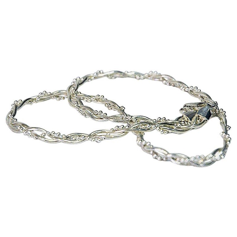 Scandinavian Twisted Vintage Silver Necklace, 1960s For Sale