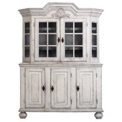 Antique Scandinavian Two-Parts Baroque Vitrine Cabinet, circa 1740