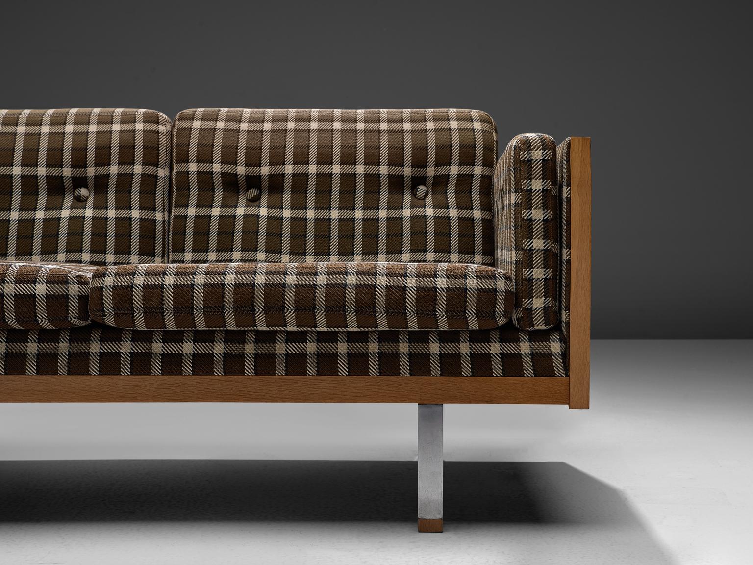 Mid-20th Century Scandinavian Two-Seat Sofa in Oak and Checkered Upholstery