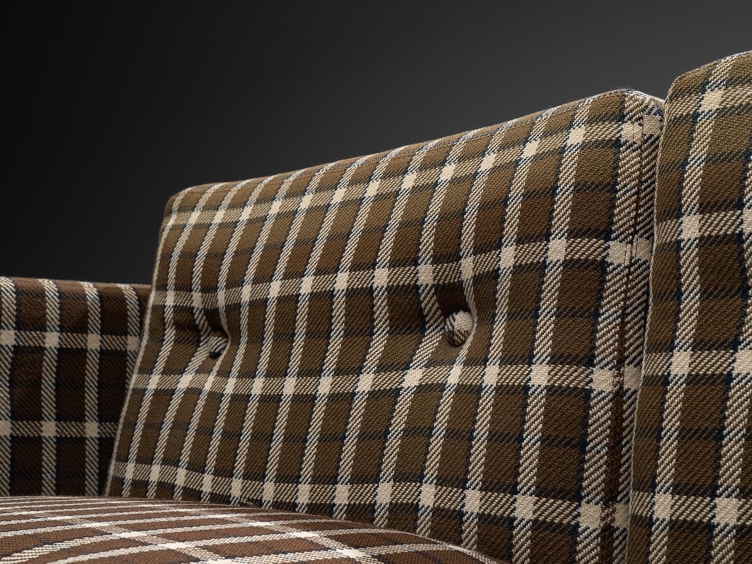 Scandinavian Two-Seat Sofa in Oak and Checkered Upholstery 2