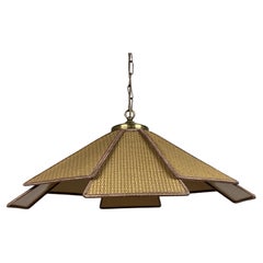Lampada a sospensione scandinava a ventaglio Uchiwa in rattan intrecciato, anni '60 - '70