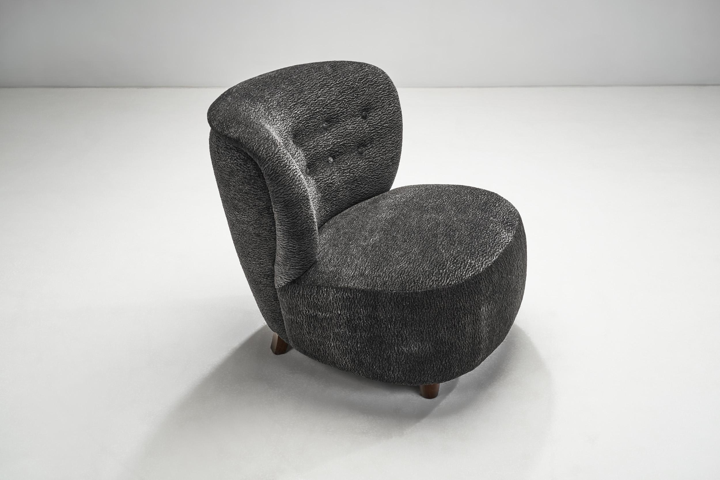 Scandinavian Upholstered Lounge Chairs with Stained Beech Legs, Scandinavia 1940s 1