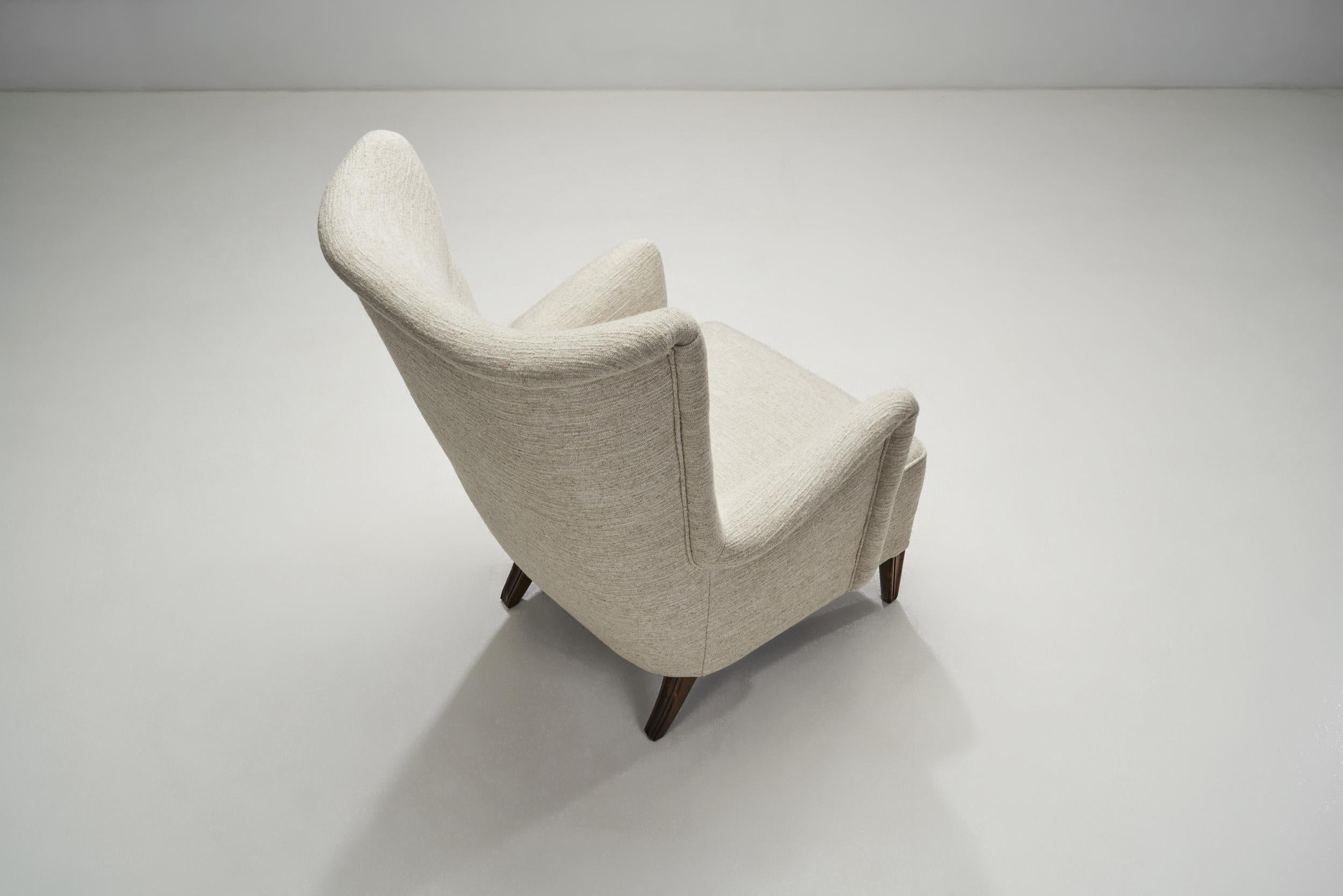 Scandinavian Upholstered Wingback Armchair, Scandinavia, 1950s For Sale 3
