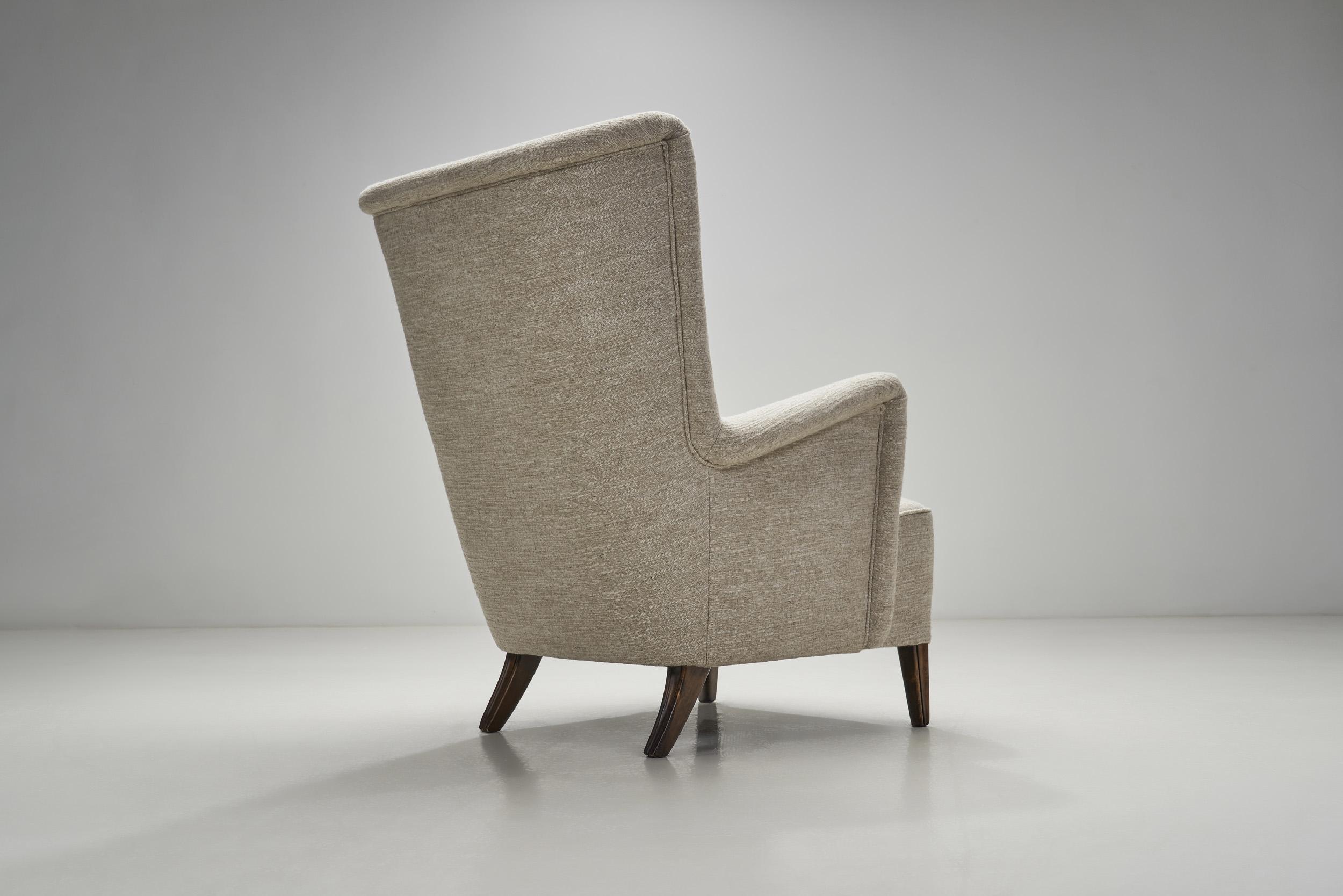 Scandinavian Upholstered Wingback Armchair, Scandinavia, 1950s For Sale 6