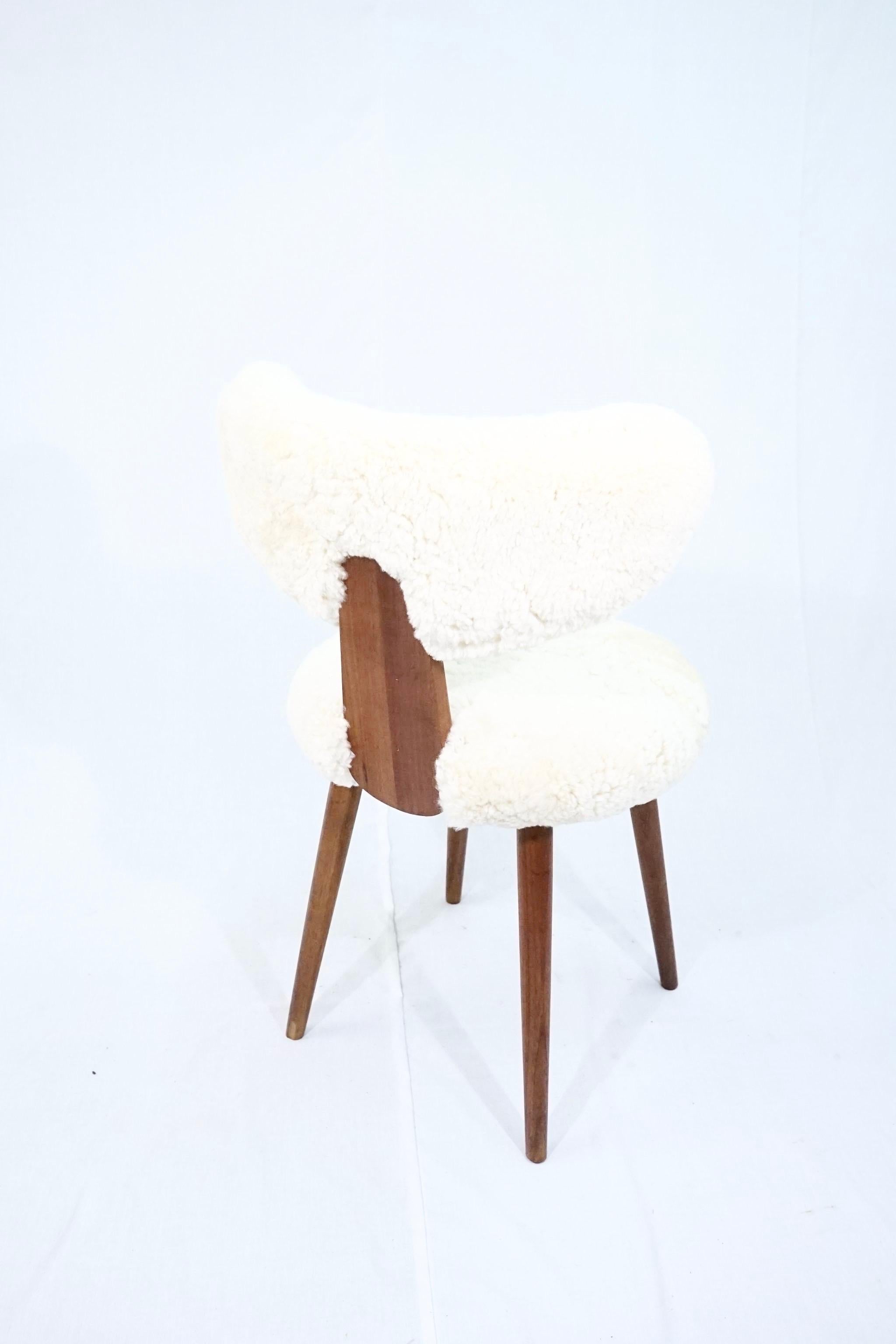 Scandinavian Vanity Table Chair in Solid Teak with Lambs Wool 3