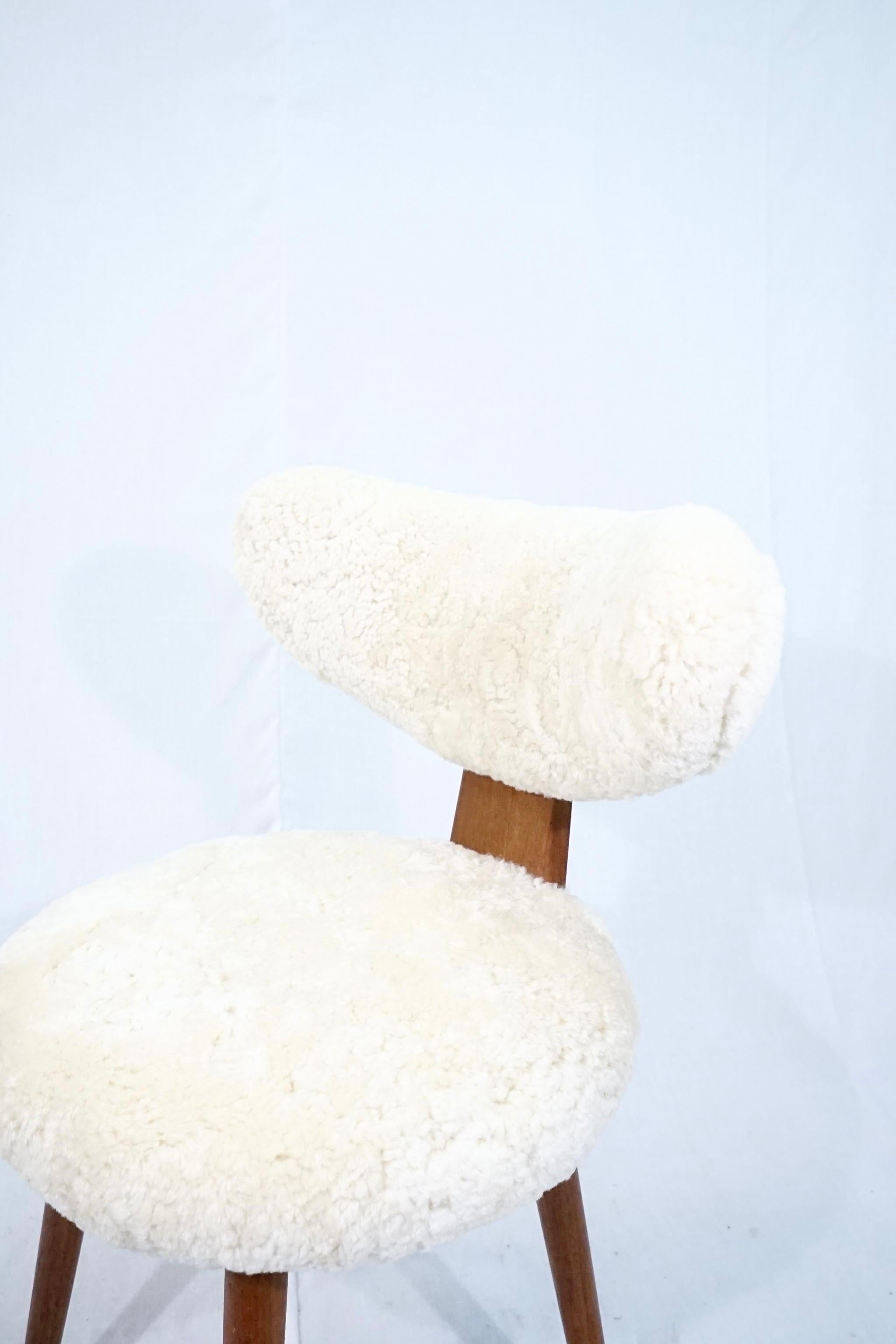 Scandinavian Modern Scandinavian Vanity Table Chair in Solid Teak with Lambs Wool