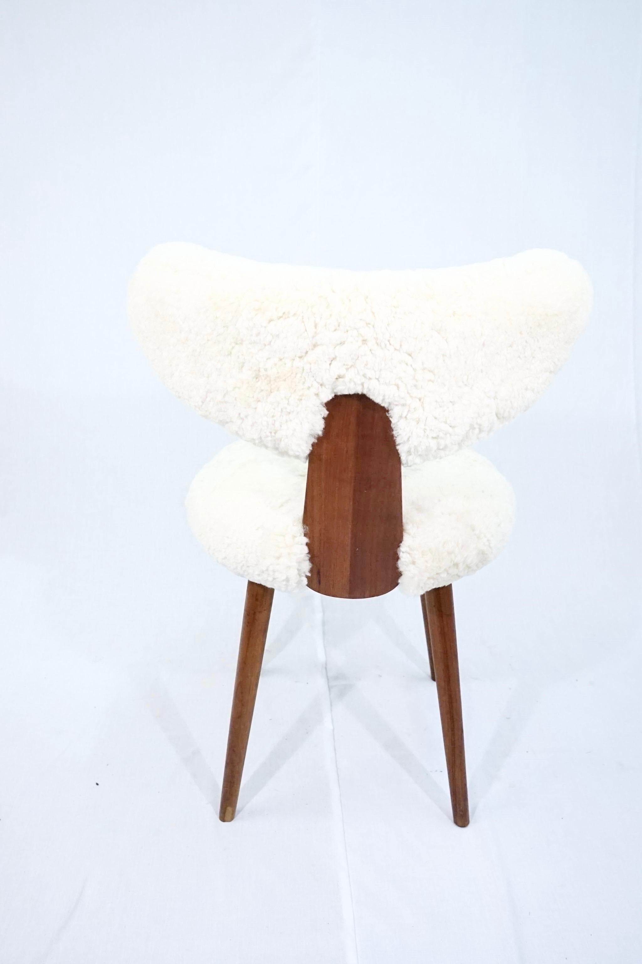 Mid-20th Century Scandinavian Vanity Table Chair in Solid Teak with Lambs Wool