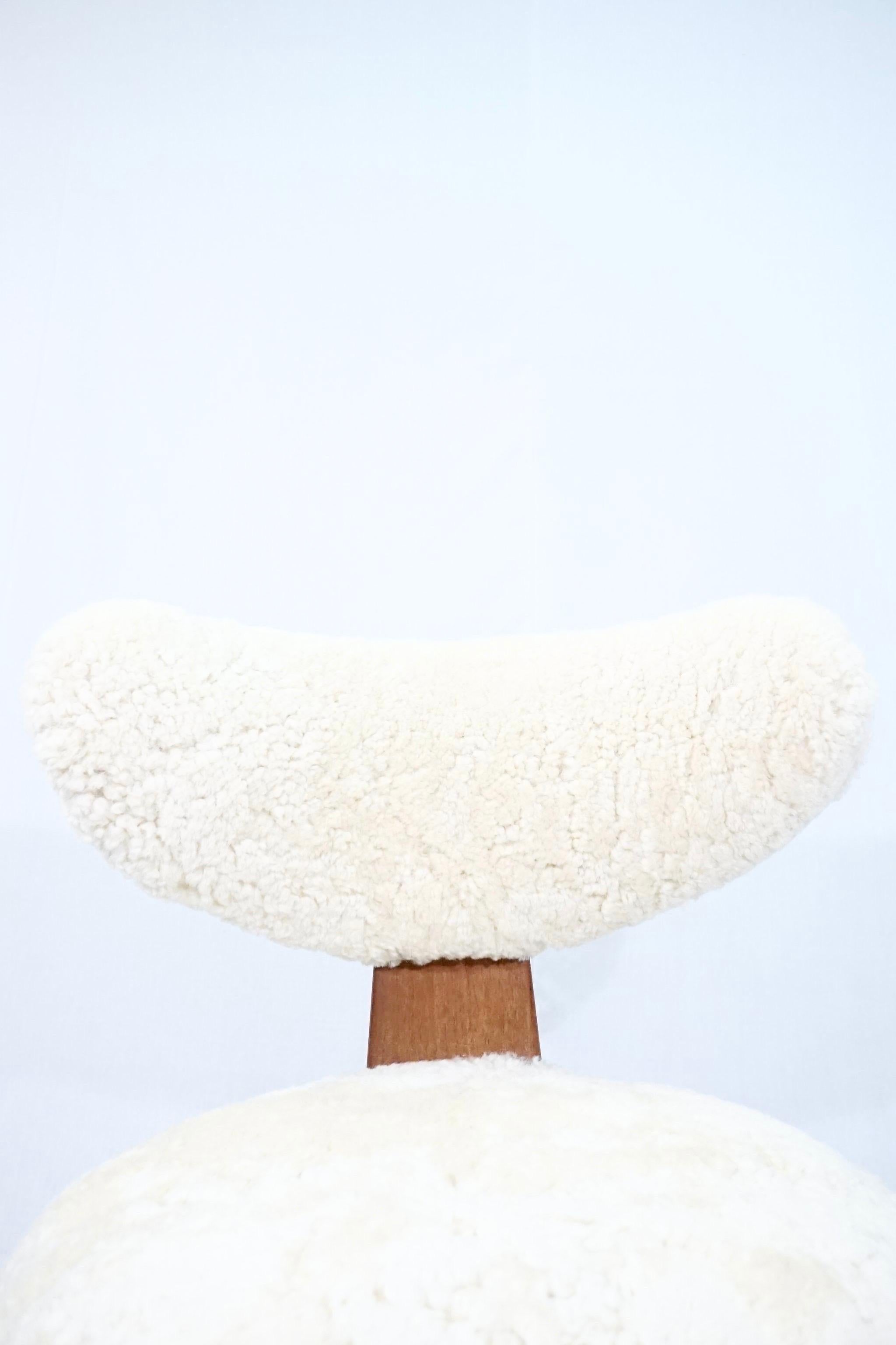 Scandinavian Vanity Table Chair in Solid Teak with Lambs Wool 1
