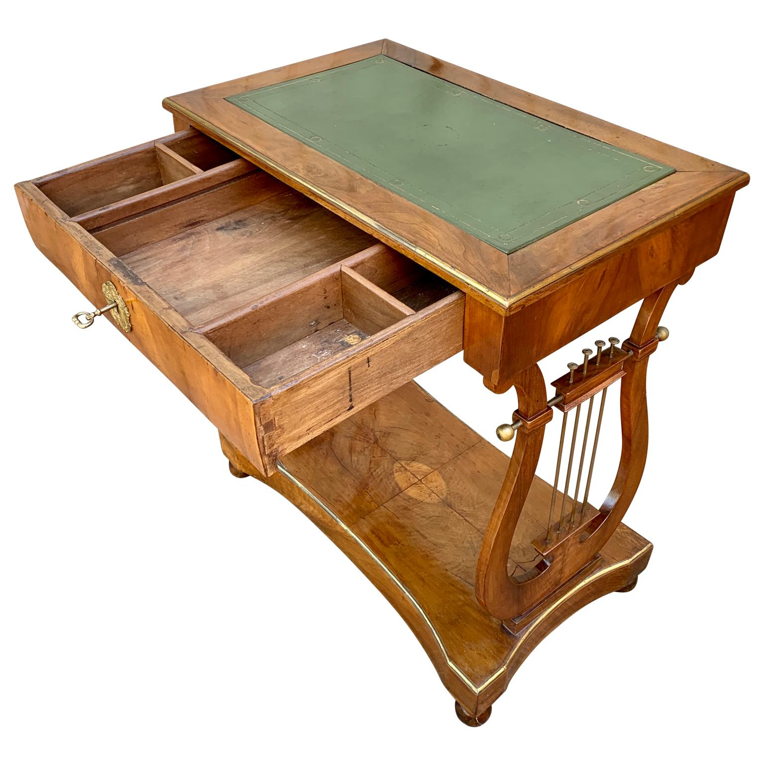 Early 19th Century Scandinavian Veneered Biedermeier Writing Desk with Lyres For Sale
