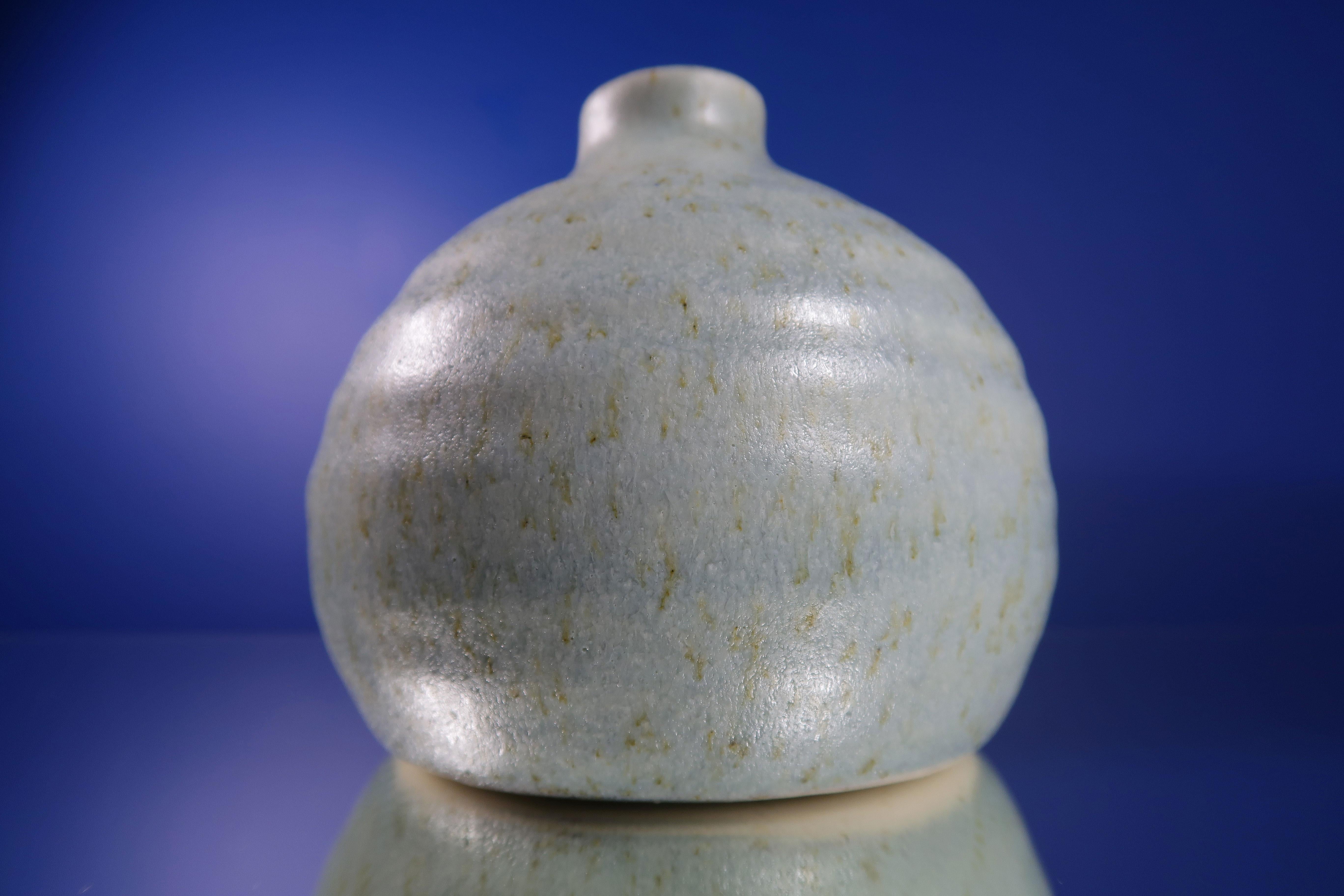 Glazed Scandinavian Vintage Ceramic Light Blue Vase For Sale