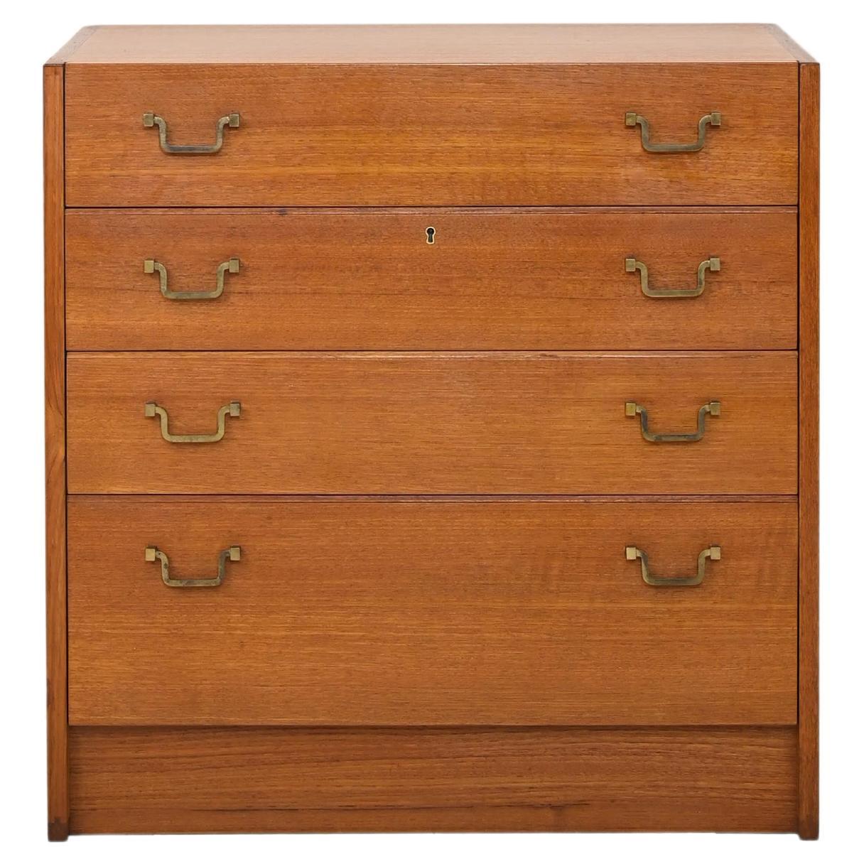 Scandinavian Vintage Chest of Drawers with Metal Handles For Sale