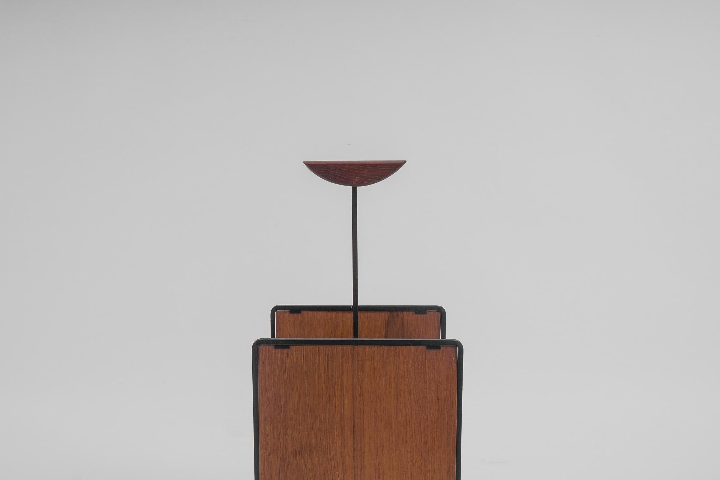 Scandinavian Vintage Magazine Rack in Teak Plywood and Metal, 1960s For Sale 1