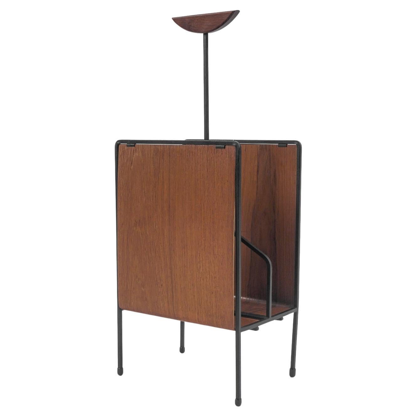 Scandinavian Vintage Magazine Rack in Teak Plywood and Metal, 1960s