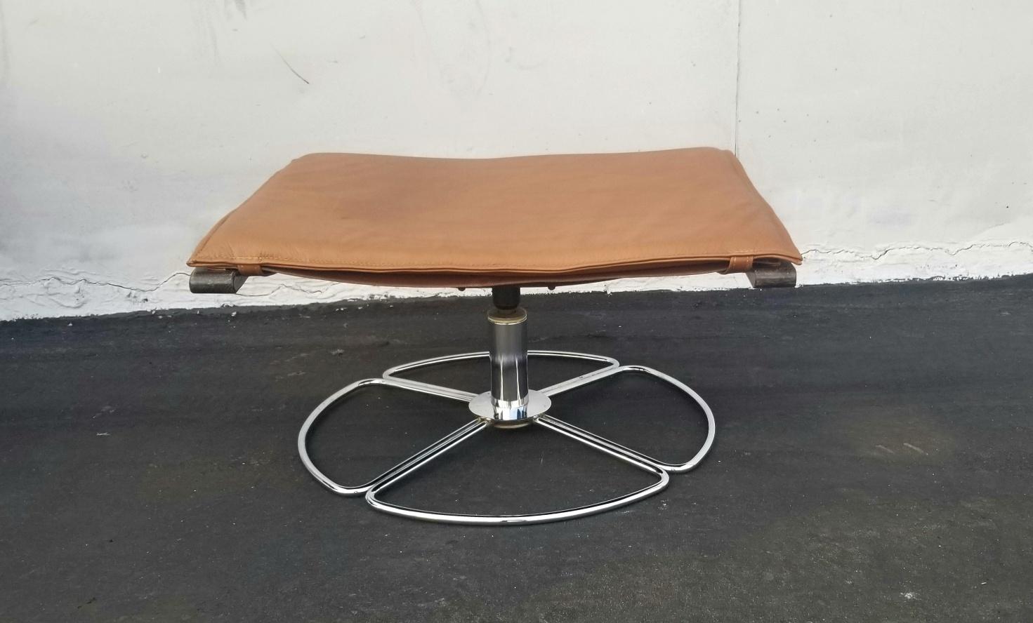 Leather Scandinavian Vintage Mid Century Lounge Chair and Ottoman For Sale