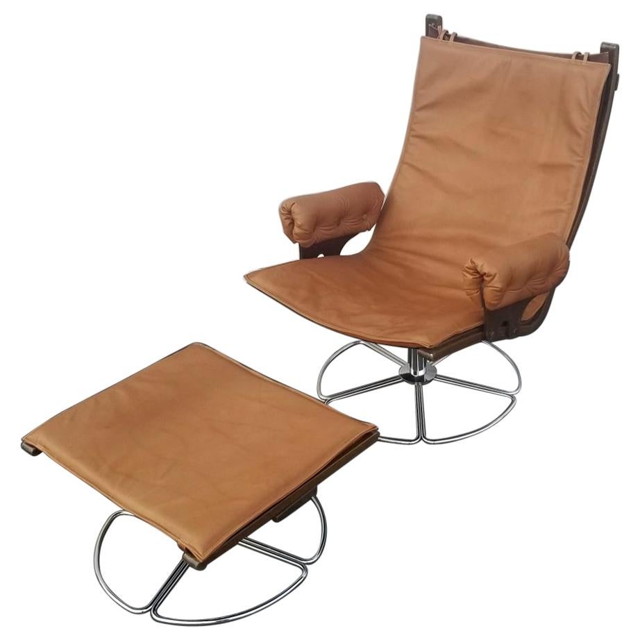 Scandinavian Vintage Mid Century Lounge Chair and Ottoman For Sale