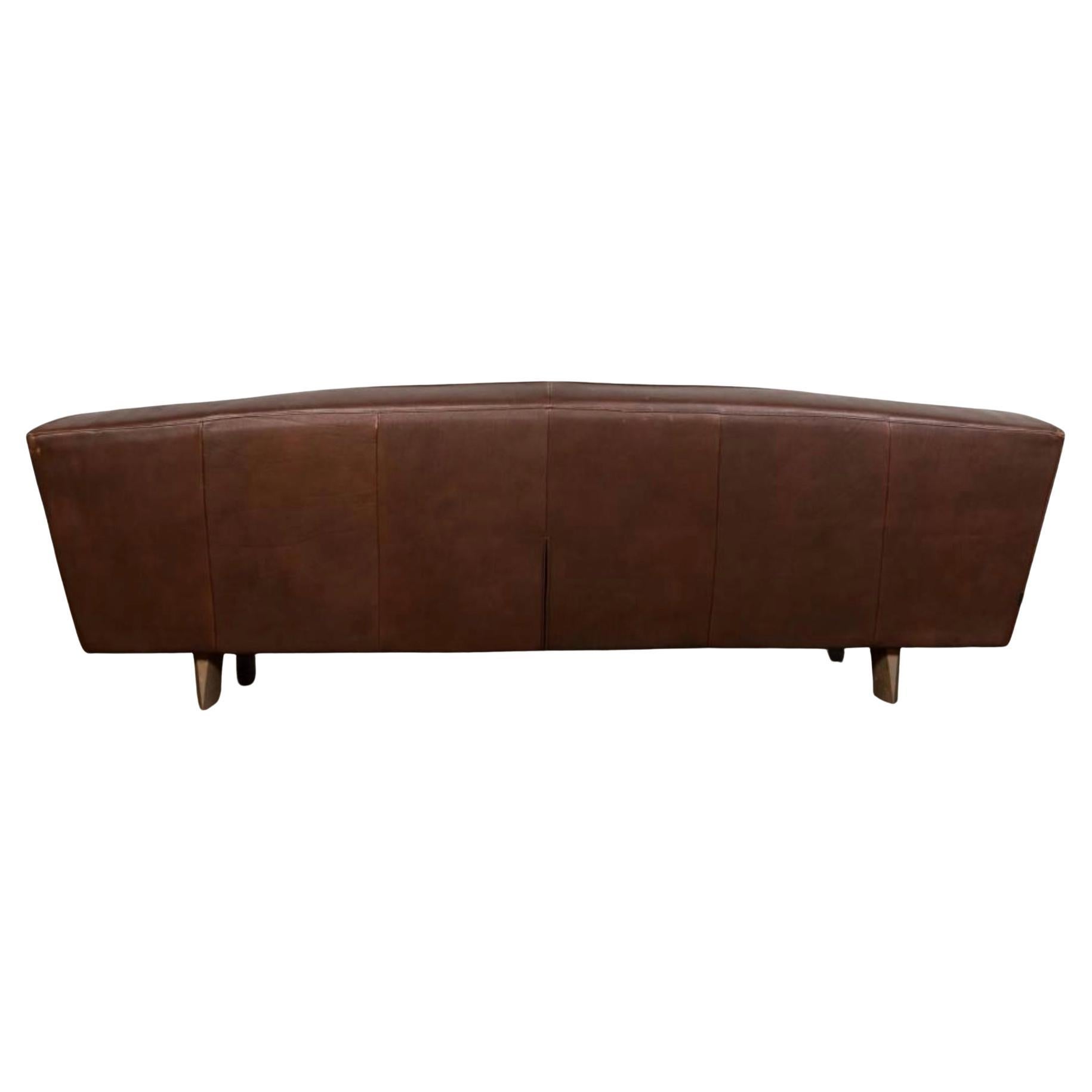 Dutch Scandinavian Vintage Modern Low Brown leather 3 seat sofa by Montis in Holland For Sale