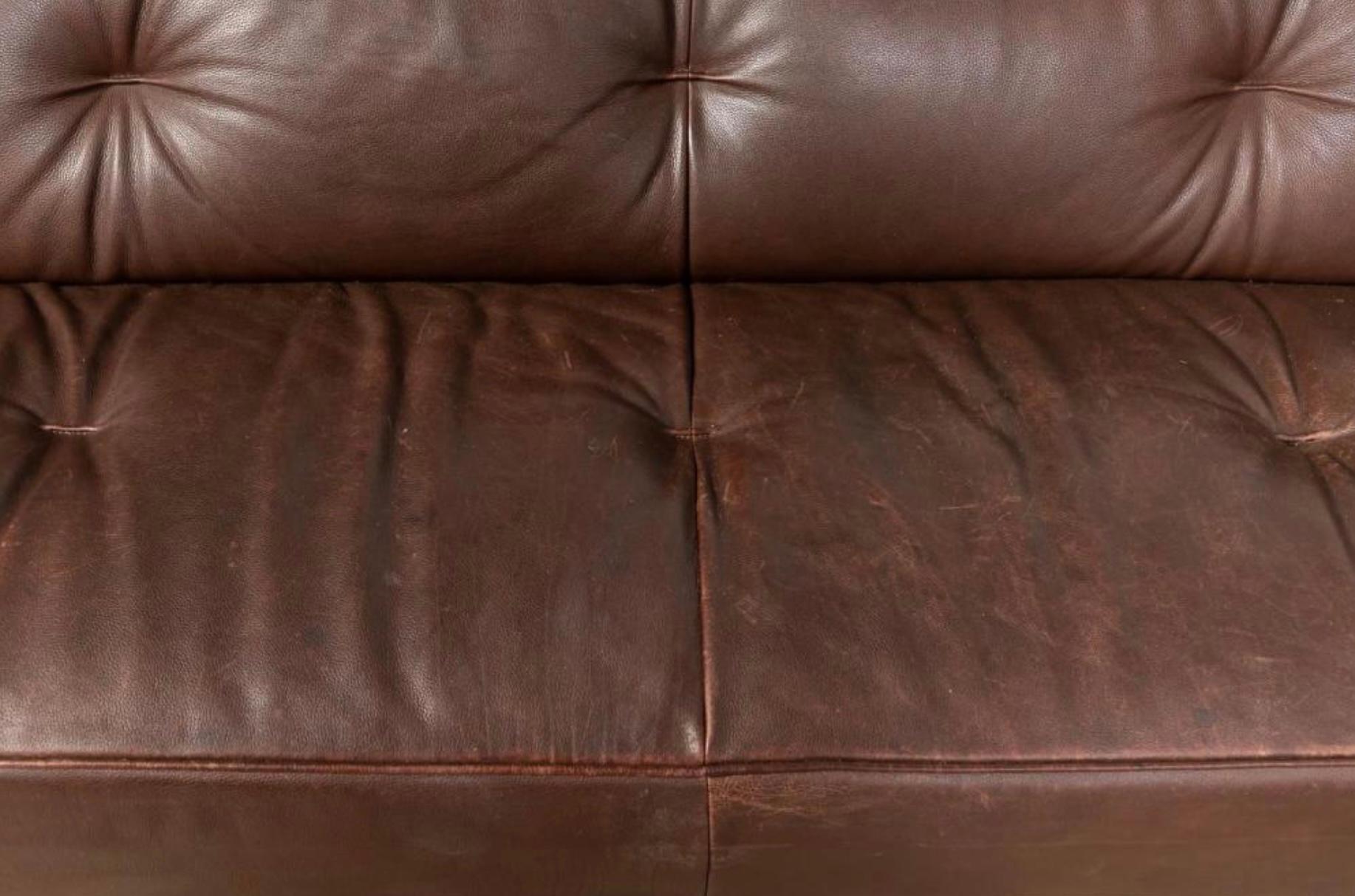 Woodwork Scandinavian Vintage Modern Low Brown leather 3 seat sofa by Montis in Holland For Sale