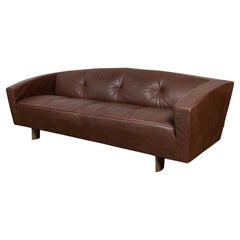 Scandinavian Retro Modern Low Brown leather 3 seat sofa by Montis in Holland