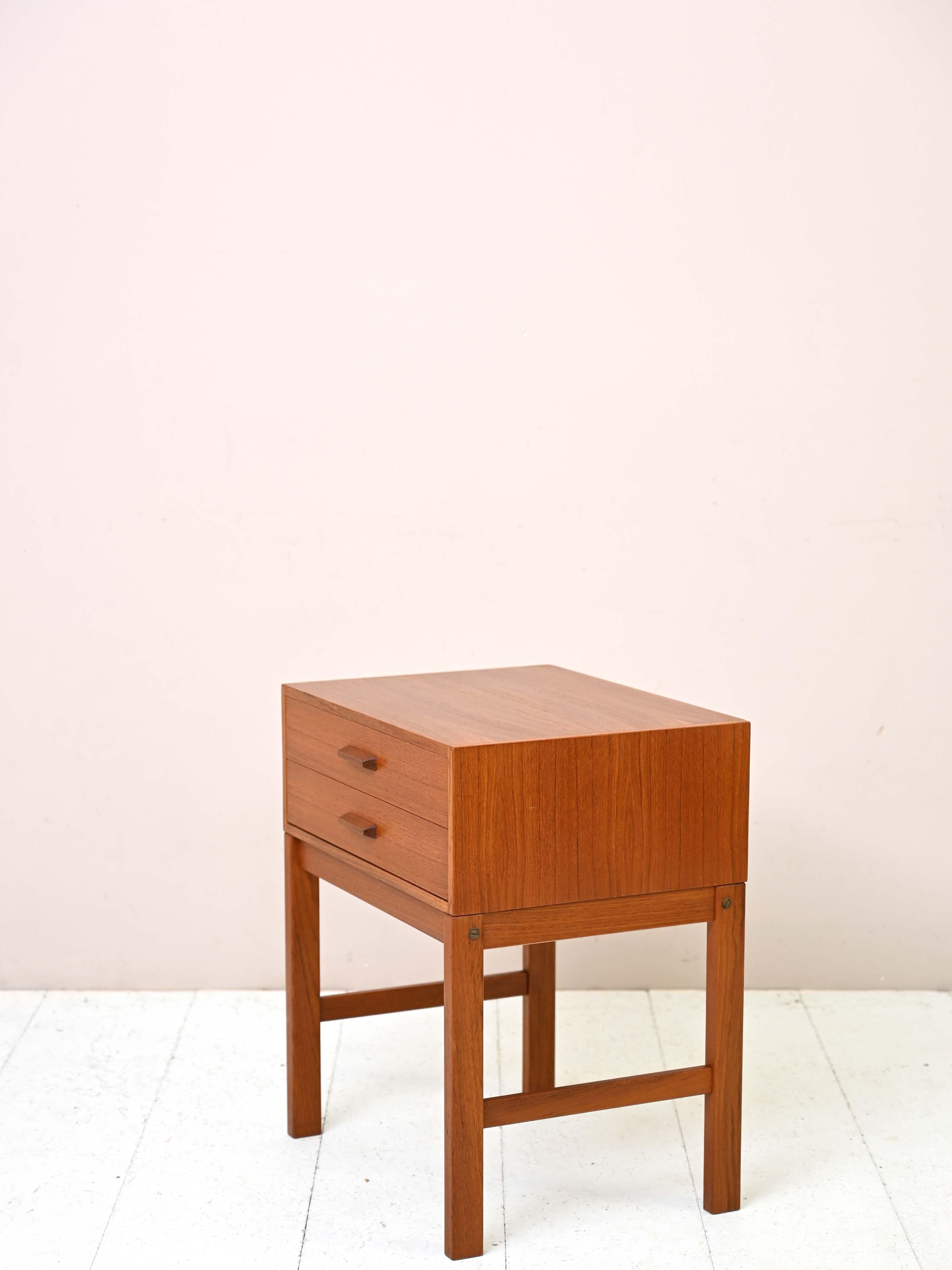 Mid-20th Century Scandinavian Vintage Nightstand with Two Drawers For Sale