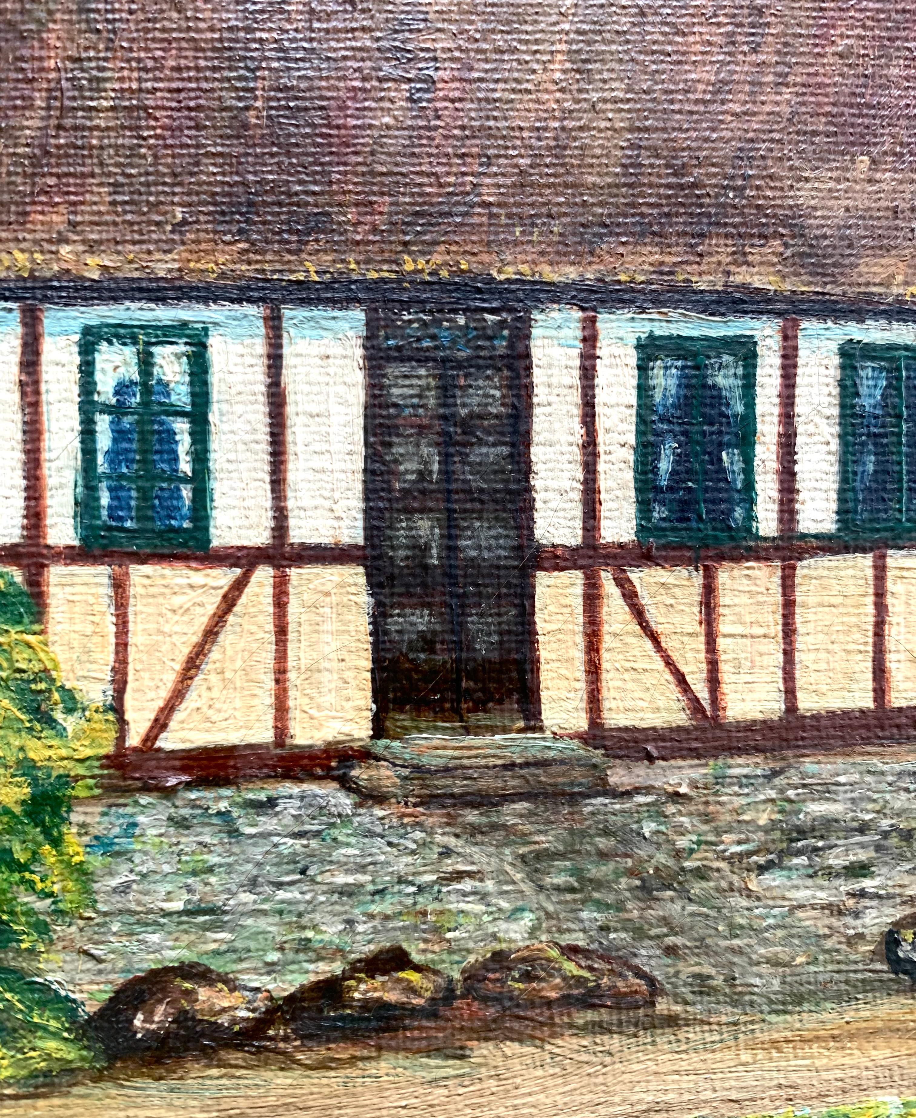 Skandinavisches Ölgemälde auf Leinwand eines traditionellen Bauernhauses (Romantik) im Angebot