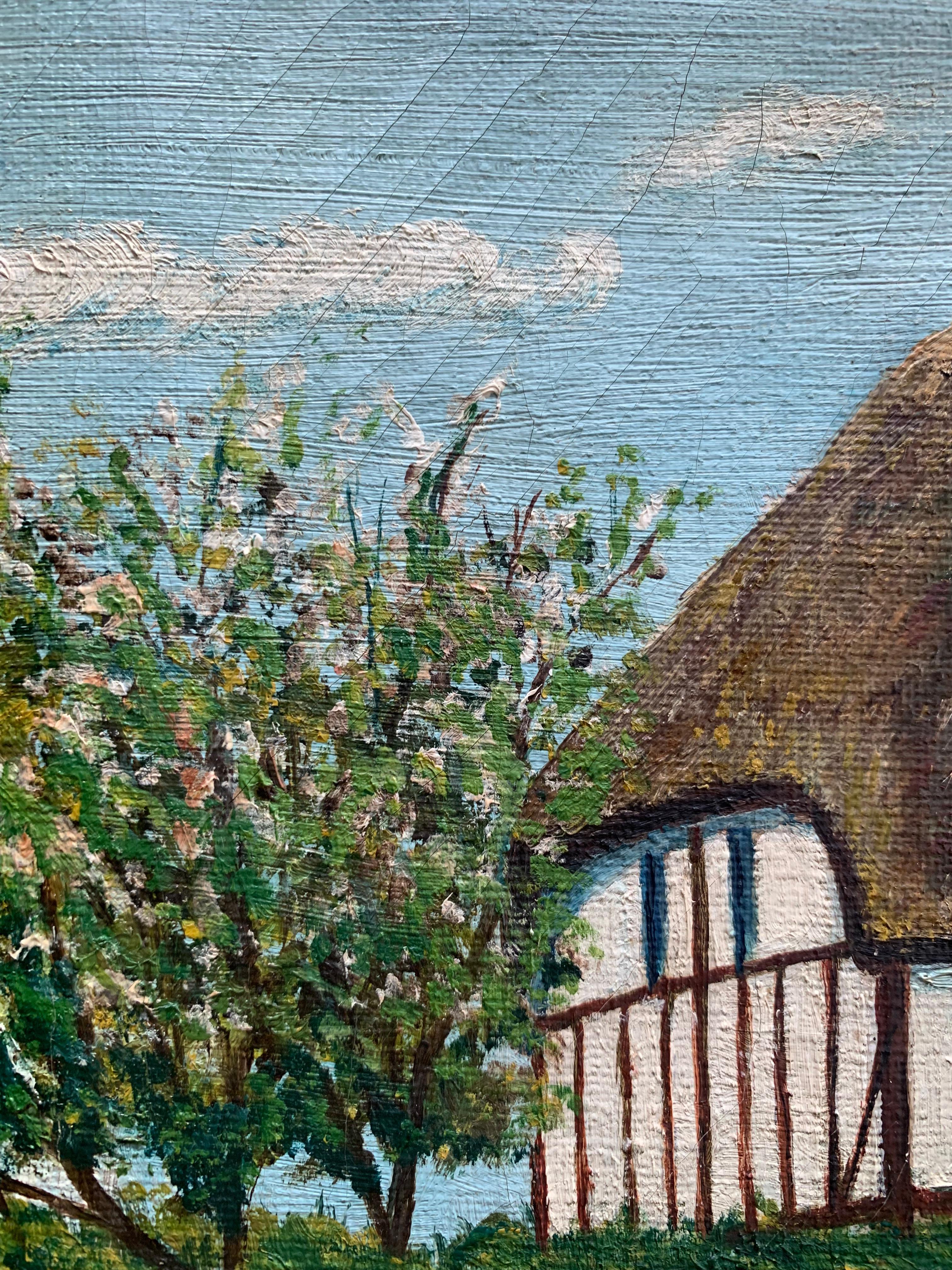 Skandinavisches Ölgemälde auf Leinwand eines traditionellen Bauernhauses (Dänisch) im Angebot
