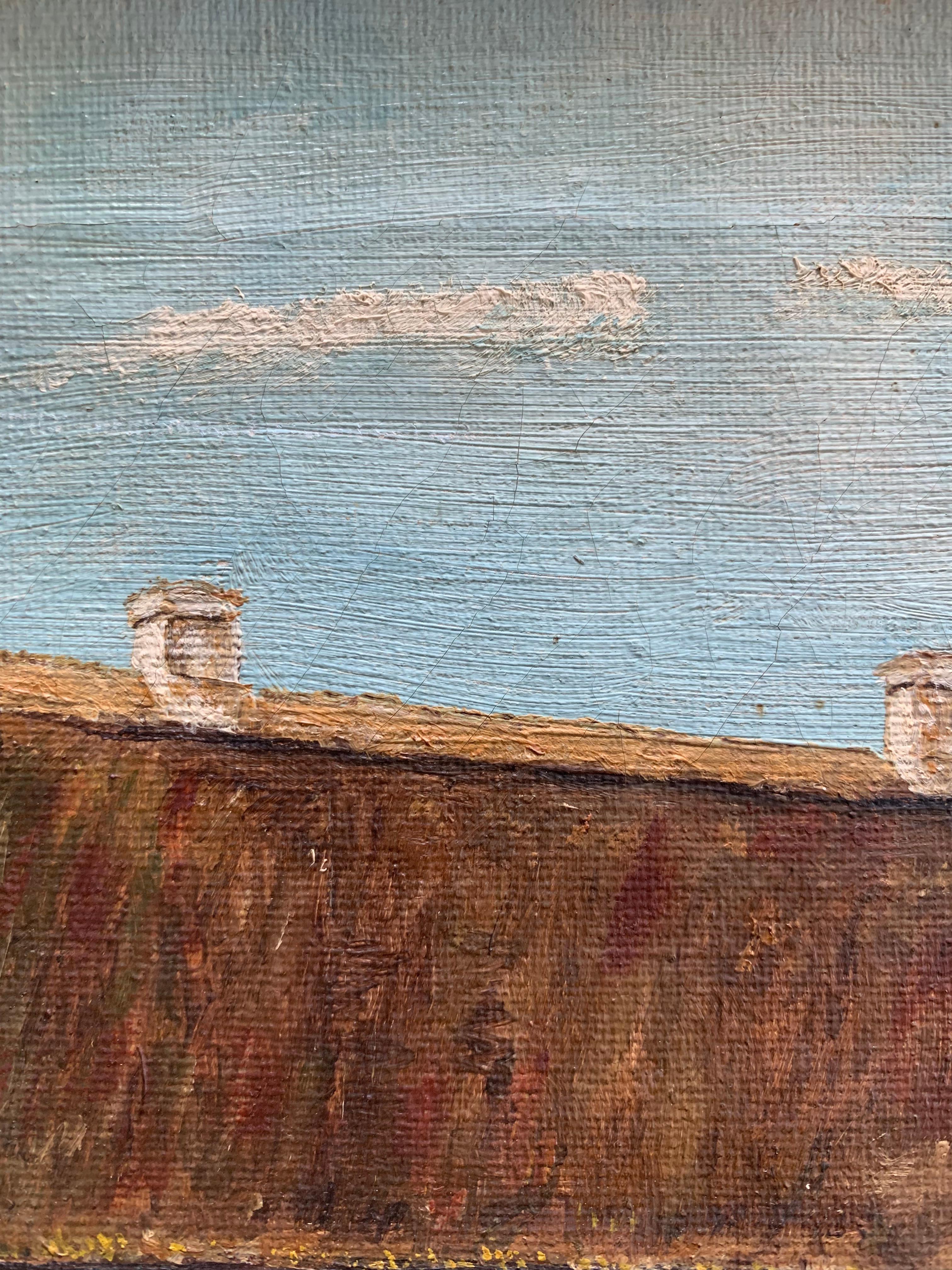 Skandinavisches Ölgemälde auf Leinwand eines traditionellen Bauernhauses (Gemalt) im Angebot