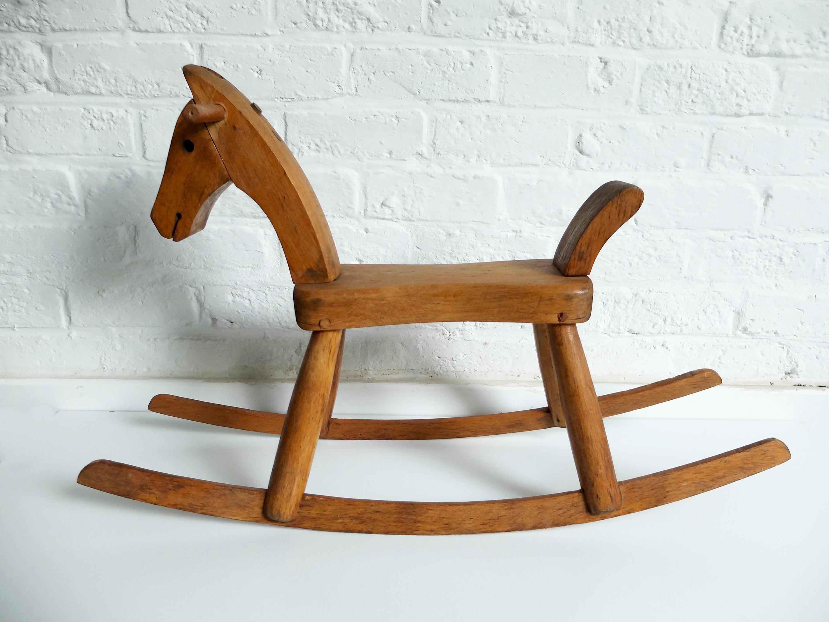 Beech Scandinavian Vintage Rocking Horse in wood by Kay Bojesen, Denmark, 1950s