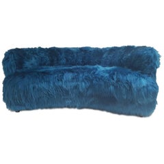Scandinavian Vintage Sofa, circa 1900, Blue Sheepskin Upholstery