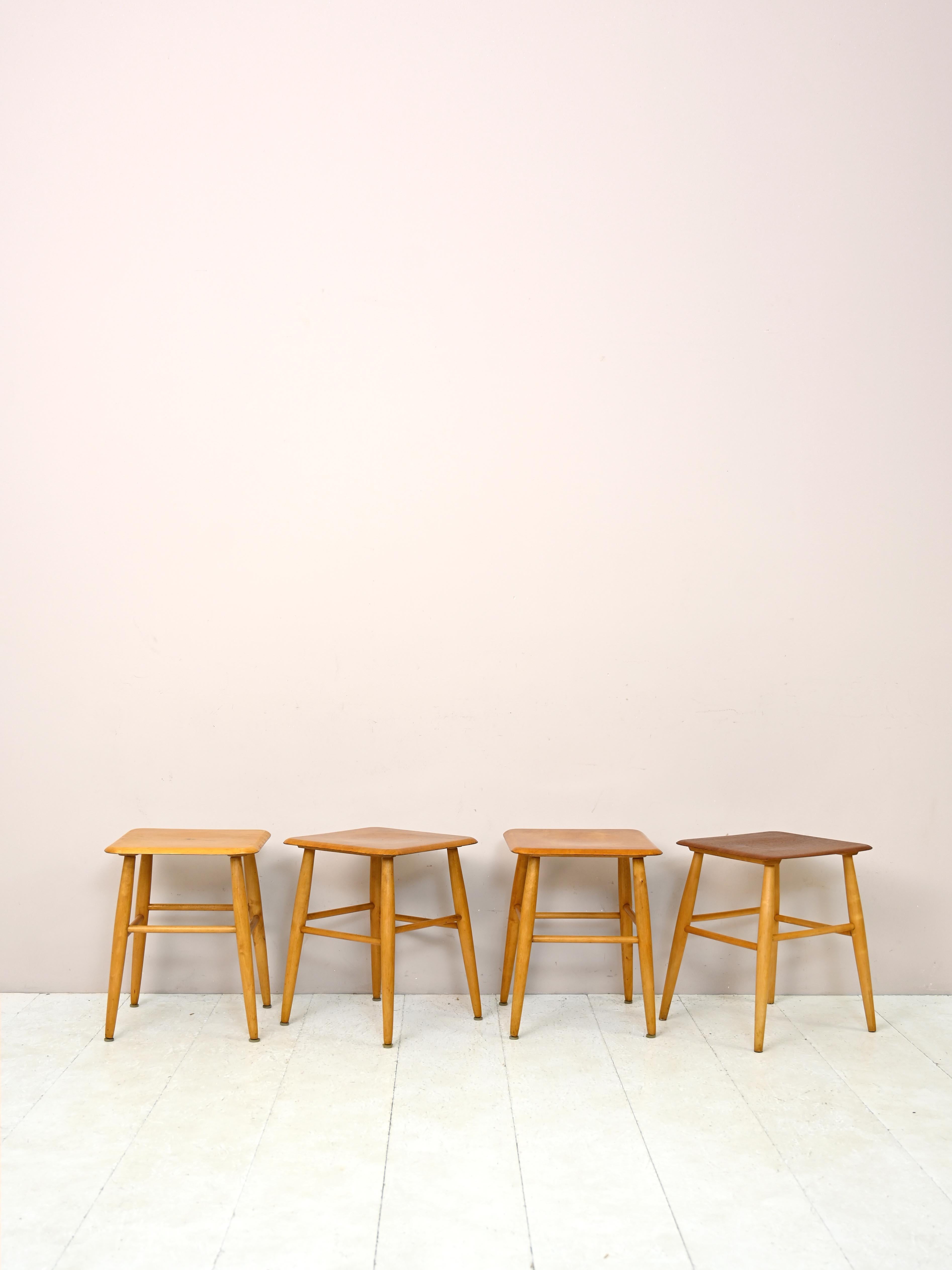 Set of 4 Edsby Verken stools.

Simple and lightweight stool model produced by the Swedish company Edsby Verken in the 1960s. High-quality material and finely executed seat make them especially lightweight. 

Good condition. Conservative